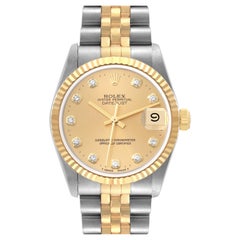 Rolex Datejust Midsize Steel Yellow Gold Diamond Ladies Watch 68273 Unworn NOS