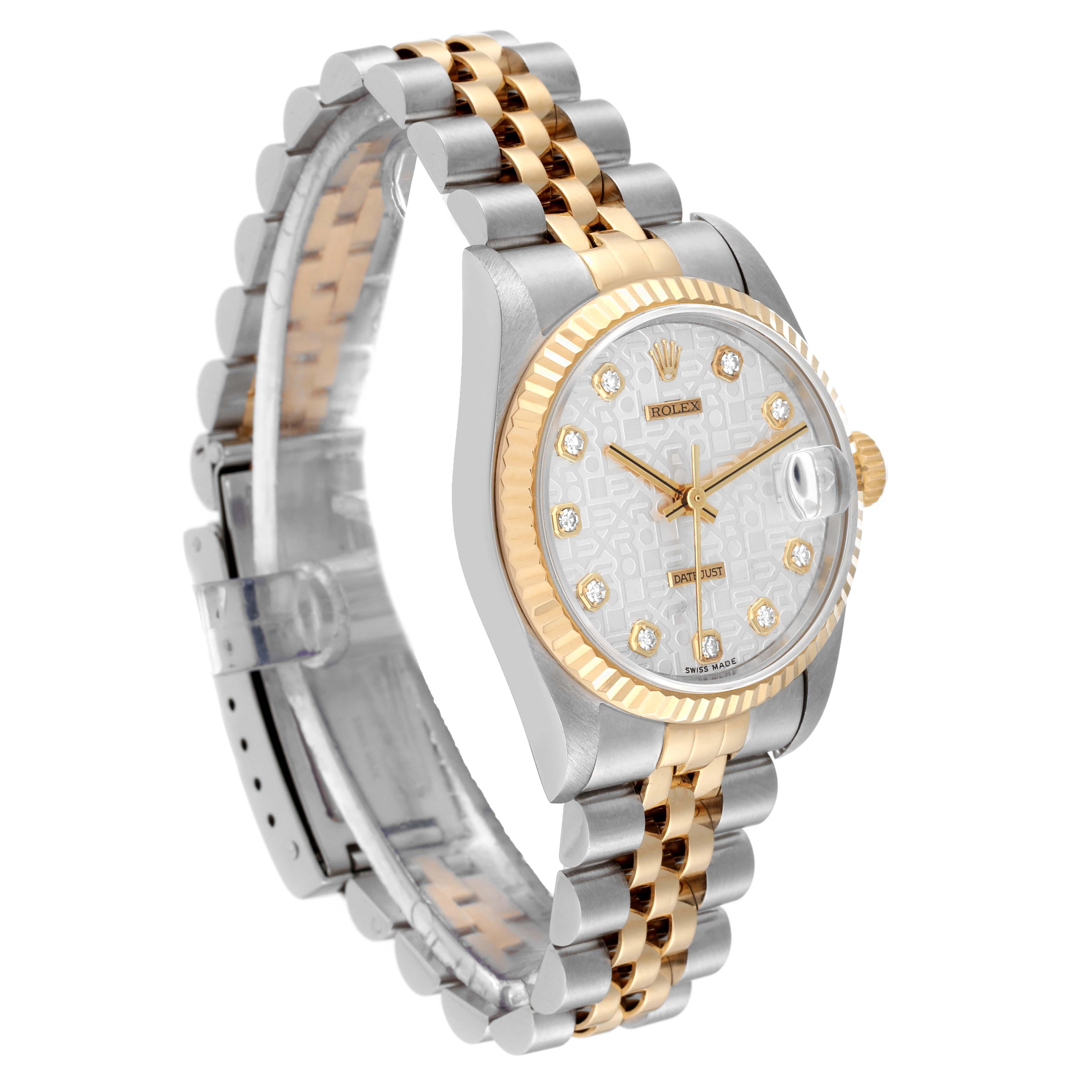 Rolex Datejust Midsize Steel Yellow Gold Diamond Ladies Watch 78273 In Excellent Condition In Atlanta, GA