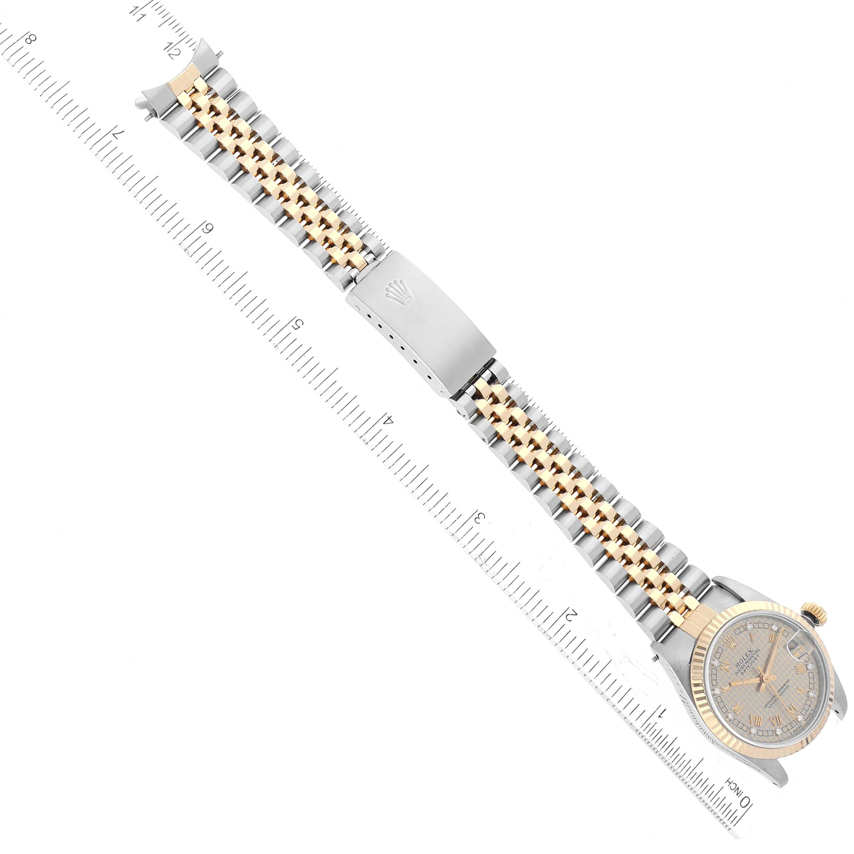 Rolex Datejust Midsize Steel Yellow Gold Houndstooth Diamond Ladies Watch 68273 For Sale 3