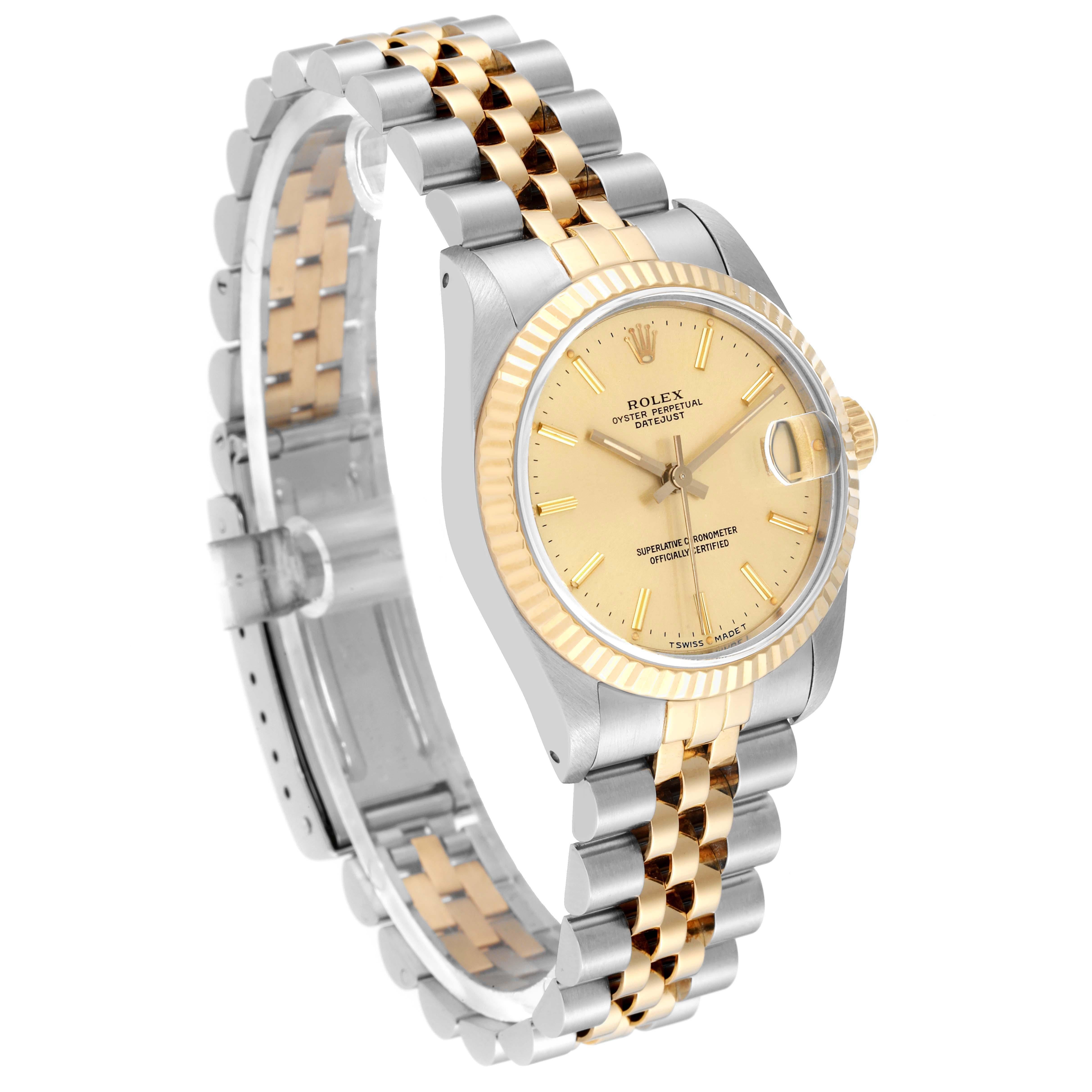 Rolex Datejust Midsize Steel Yellow Gold Ladies Watch 68273 Box Papers In Excellent Condition In Atlanta, GA