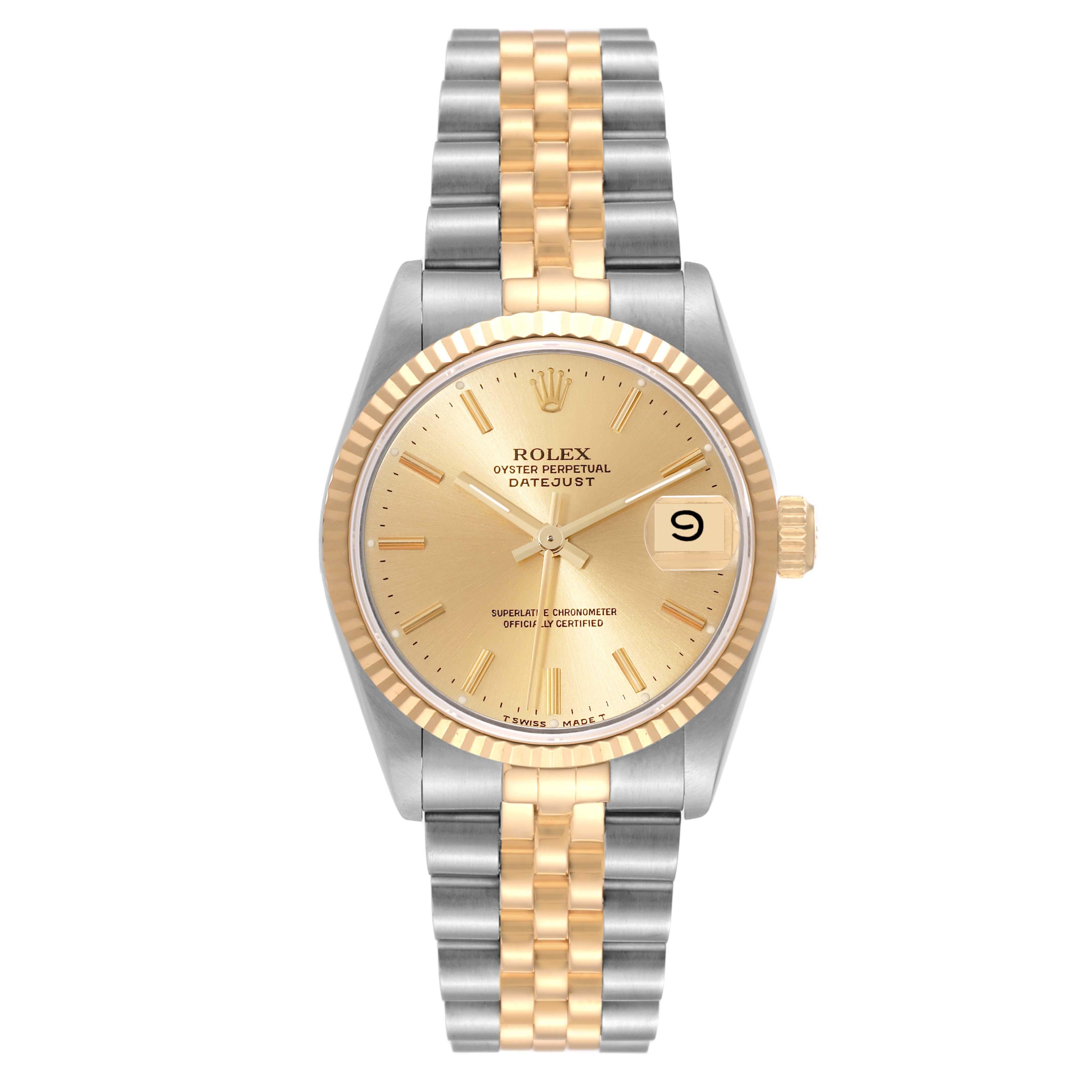 Rolex Datejust Midsize Steel Yellow Gold Ladies Watch 68273 Box Papers In Good Condition In Atlanta, GA