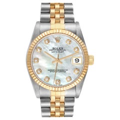 Rolex Datejust Midsize Steel Yellow Gold MOP Diamond Dial Ladies Watch 68273