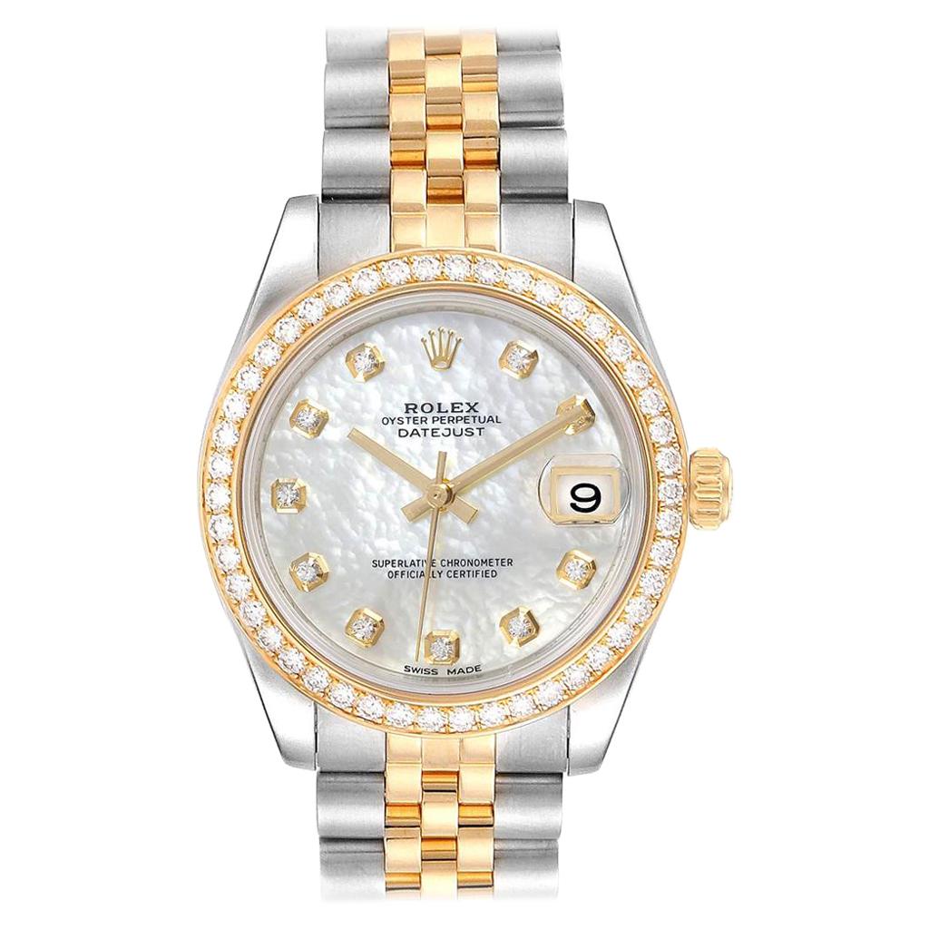 Rolex Datejust Midsize Steel Yellow Gold MOP Diamond Ladies Watch 178383 For Sale
