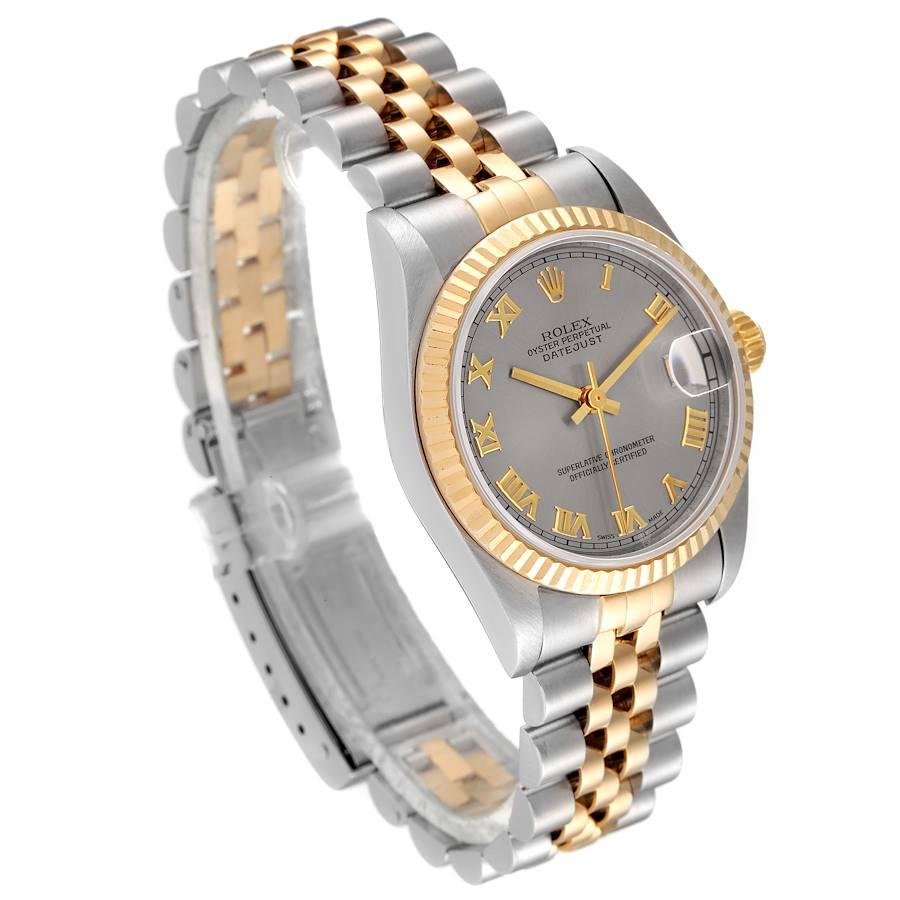 Rolex Datejust Midsize Steel Yellow Gold Slate Dial Ladies Watch 78273 In Excellent Condition For Sale In Atlanta, GA