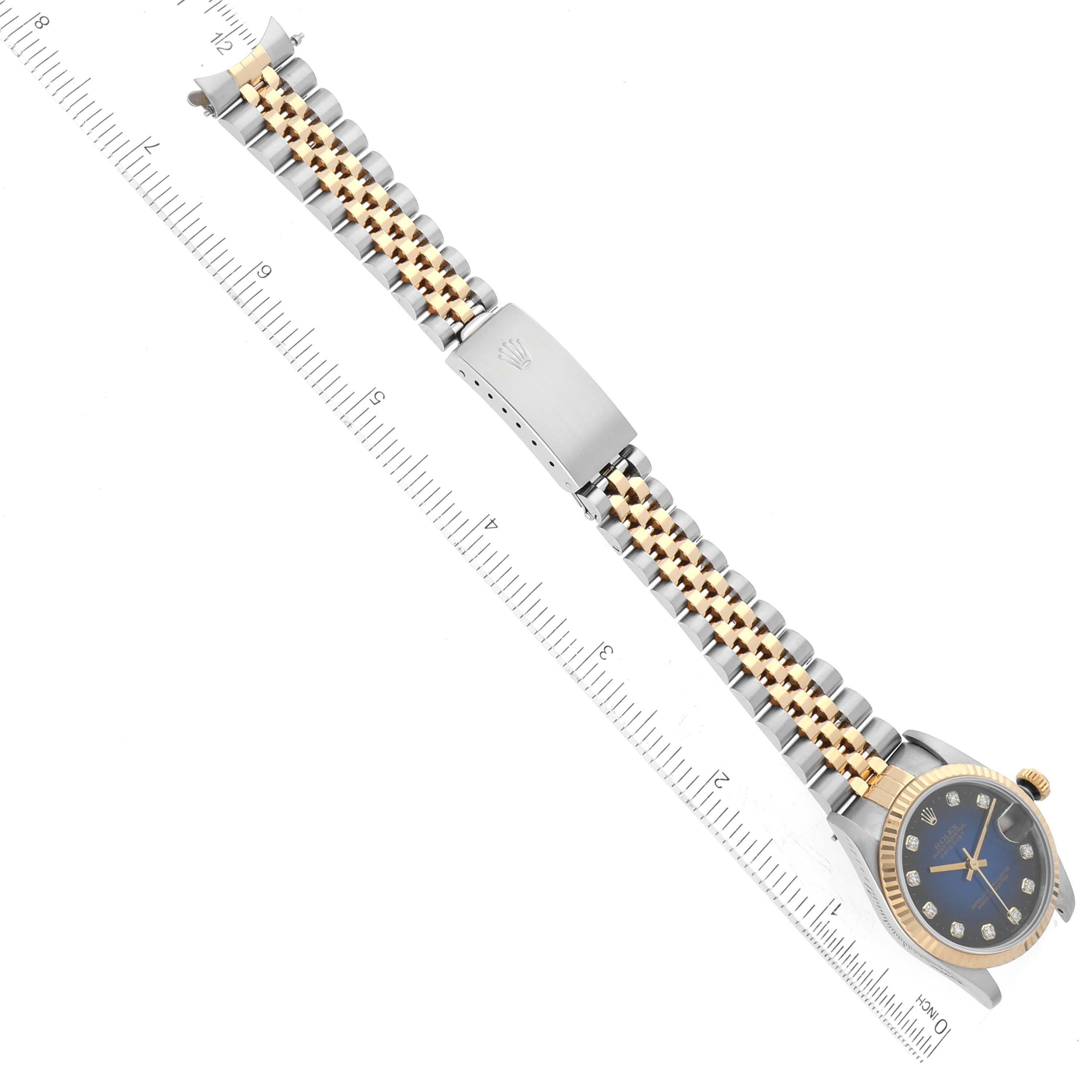 Rolex Datejust Midsize Steel Yellow Gold Vignette Diamond Ladies Watch 68273 For Sale 7
