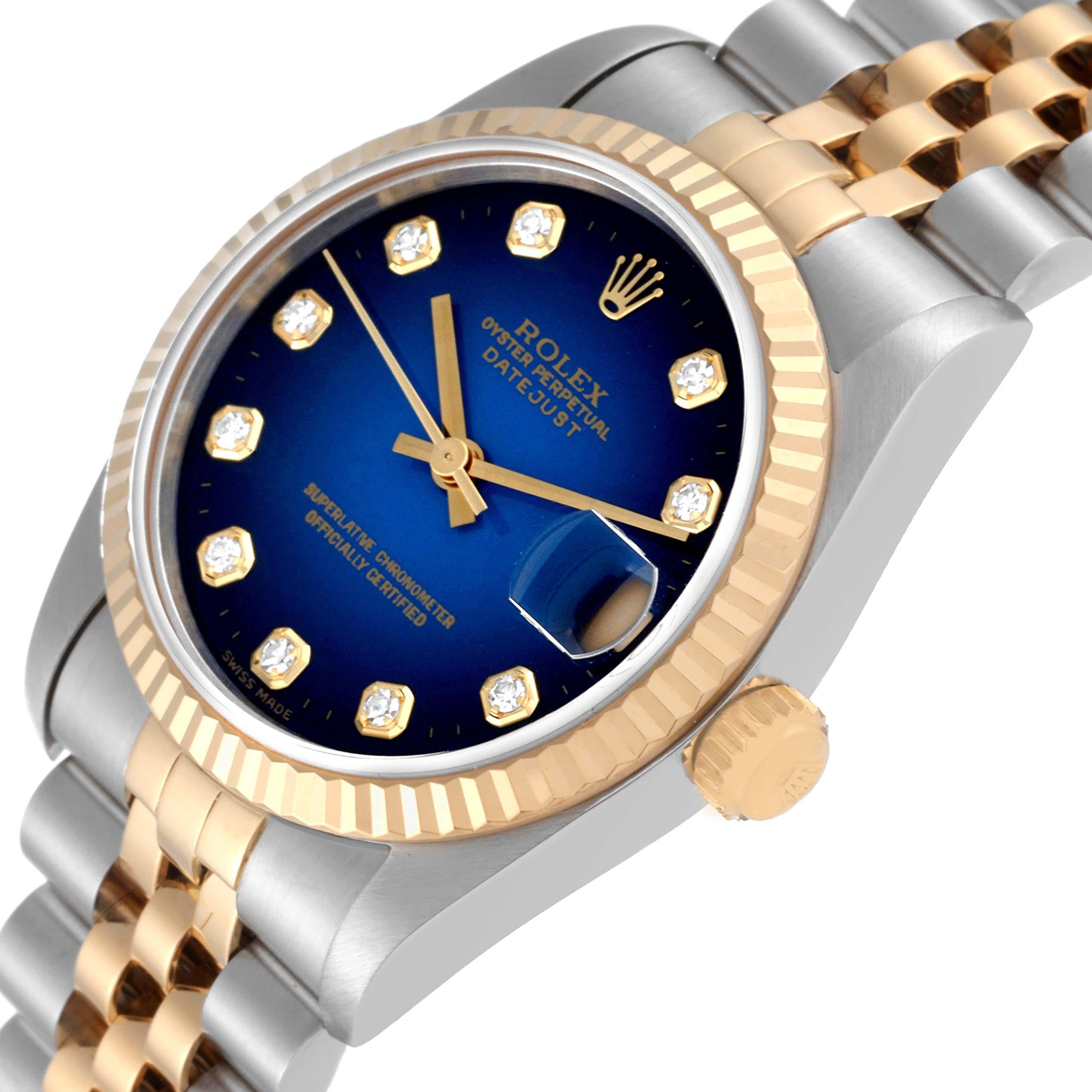 Women's Rolex Datejust Midsize Steel Yellow Gold Vignette Diamond Ladies Watch 68273 For Sale