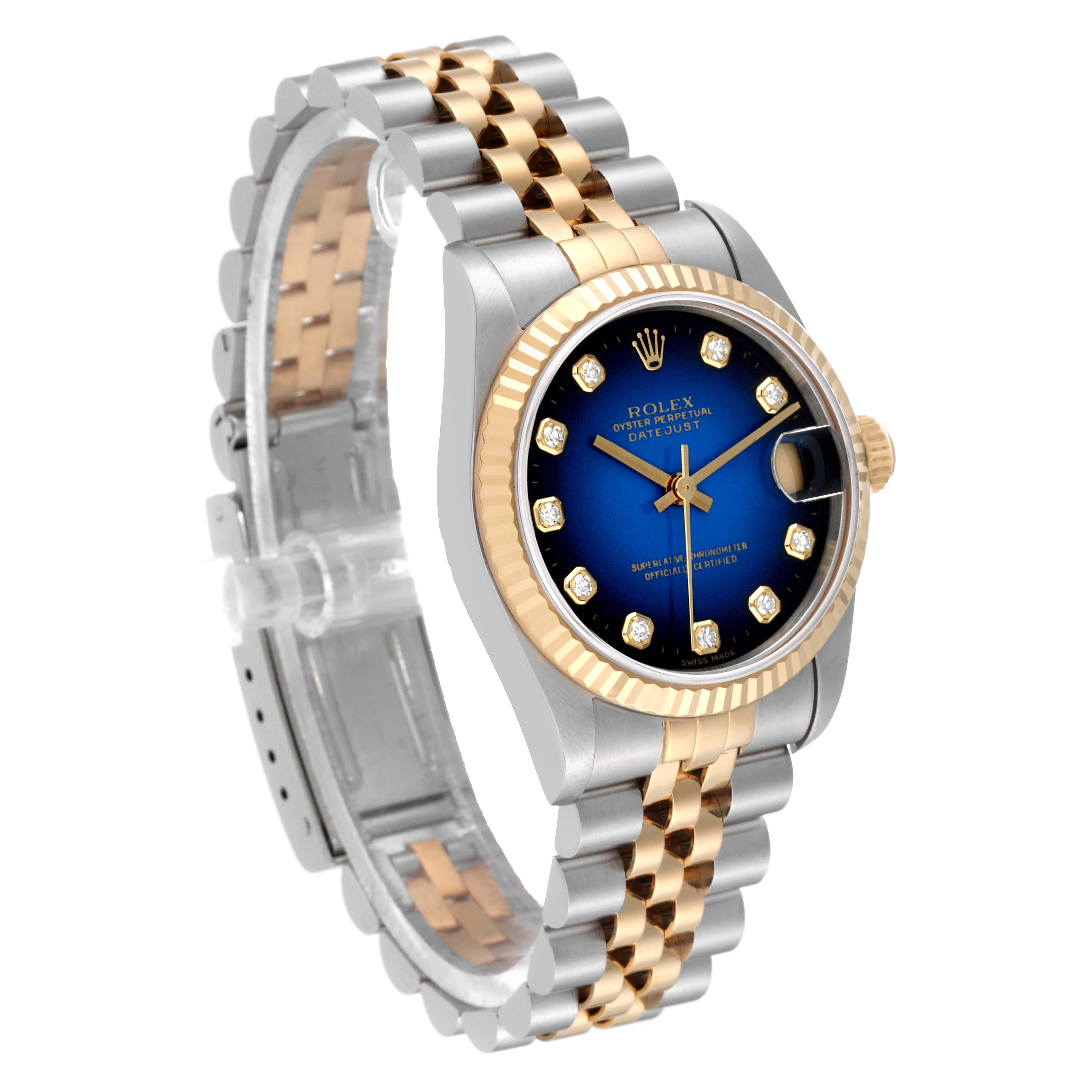 Rolex Datejust Midsize Steel Yellow Gold Vignette Diamond Ladies Watch 68273 For Sale 2