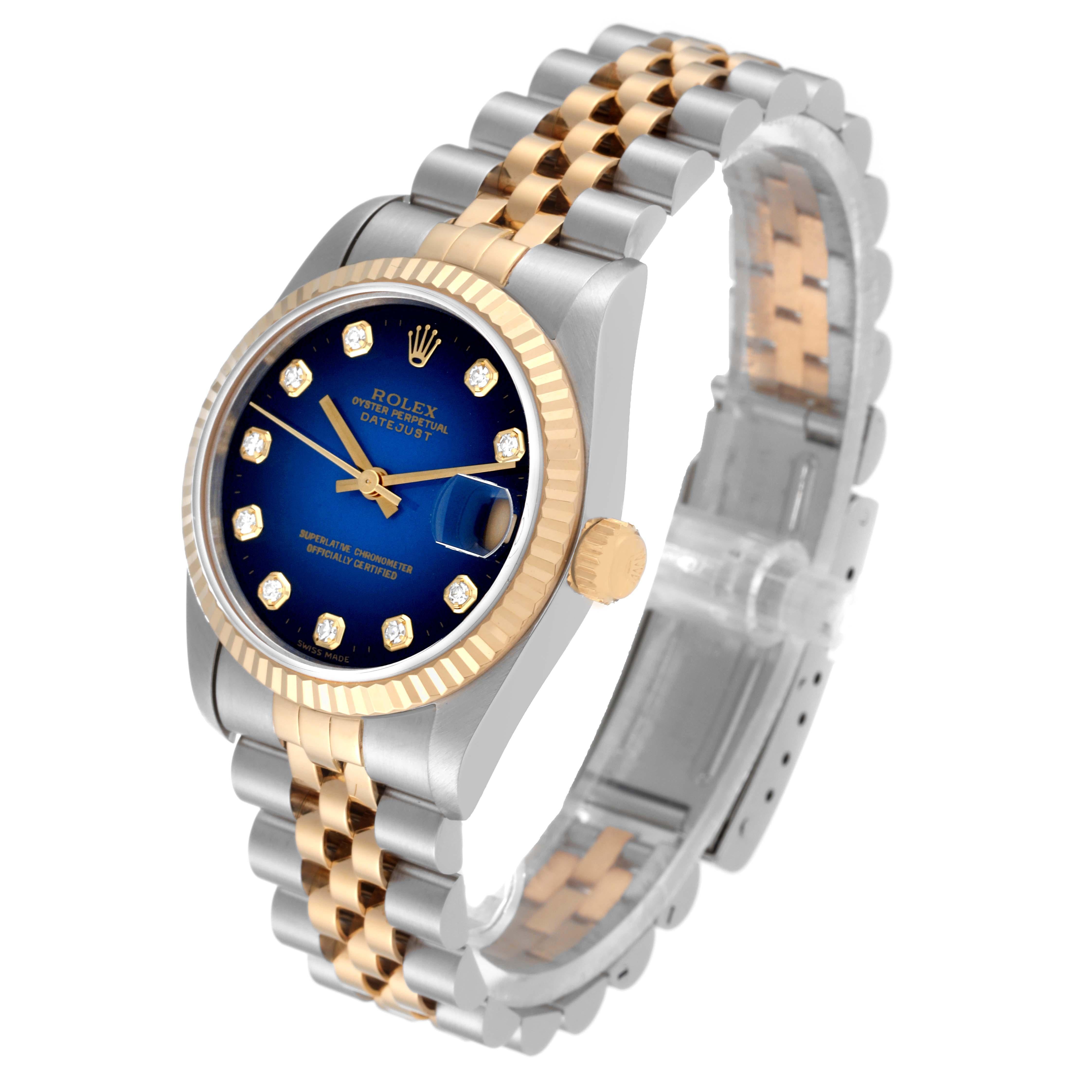 Rolex Datejust Midsize Steel Yellow Gold Vignette Diamond Ladies Watch 68273 For Sale 4