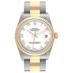 Rolex Datejust Midsize Steel Yellow Gold White Roman Dial Ladies Watch 68273