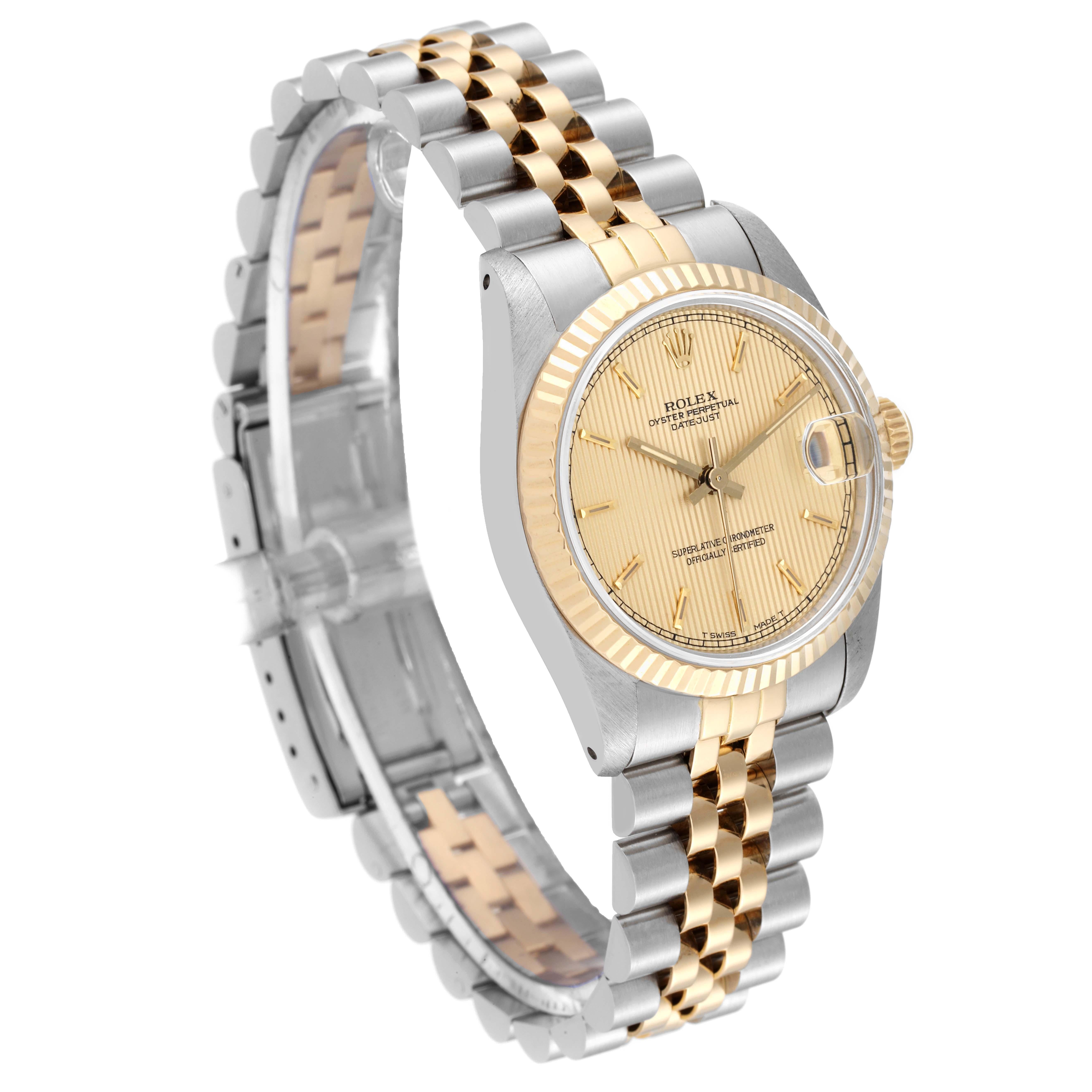 Rolex Datejust Midsize Tapestry Dial Steel Yellow Gold Ladies Watch 68273 In Excellent Condition For Sale In Atlanta, GA