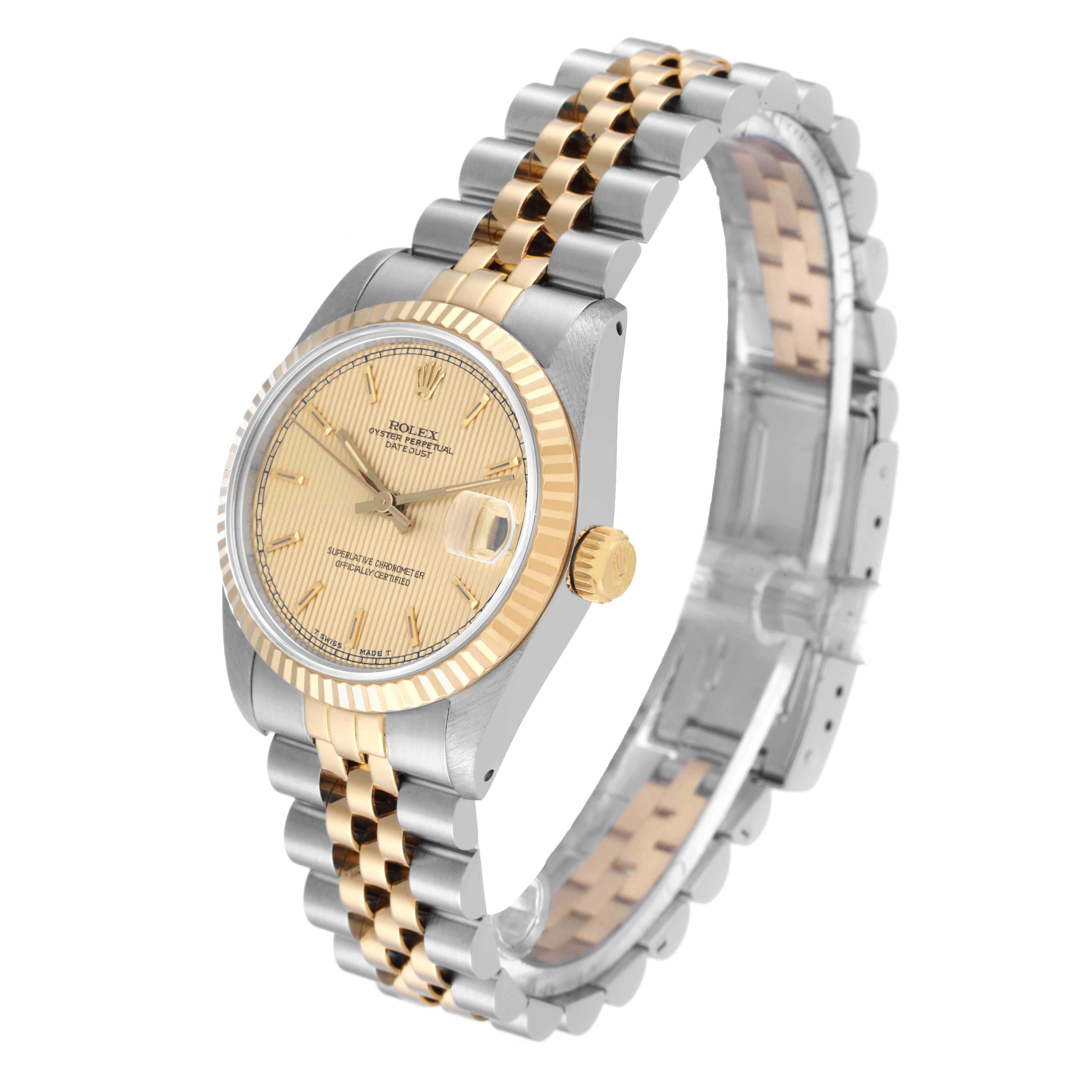 Women's Rolex Datejust Midsize Tapestry Dial Steel Yellow Gold Ladies Watch 68273