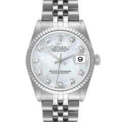 Rolex Datejust Midsize White Gold MOP Diamond Dial Ladies Watch 78274 Box Papers