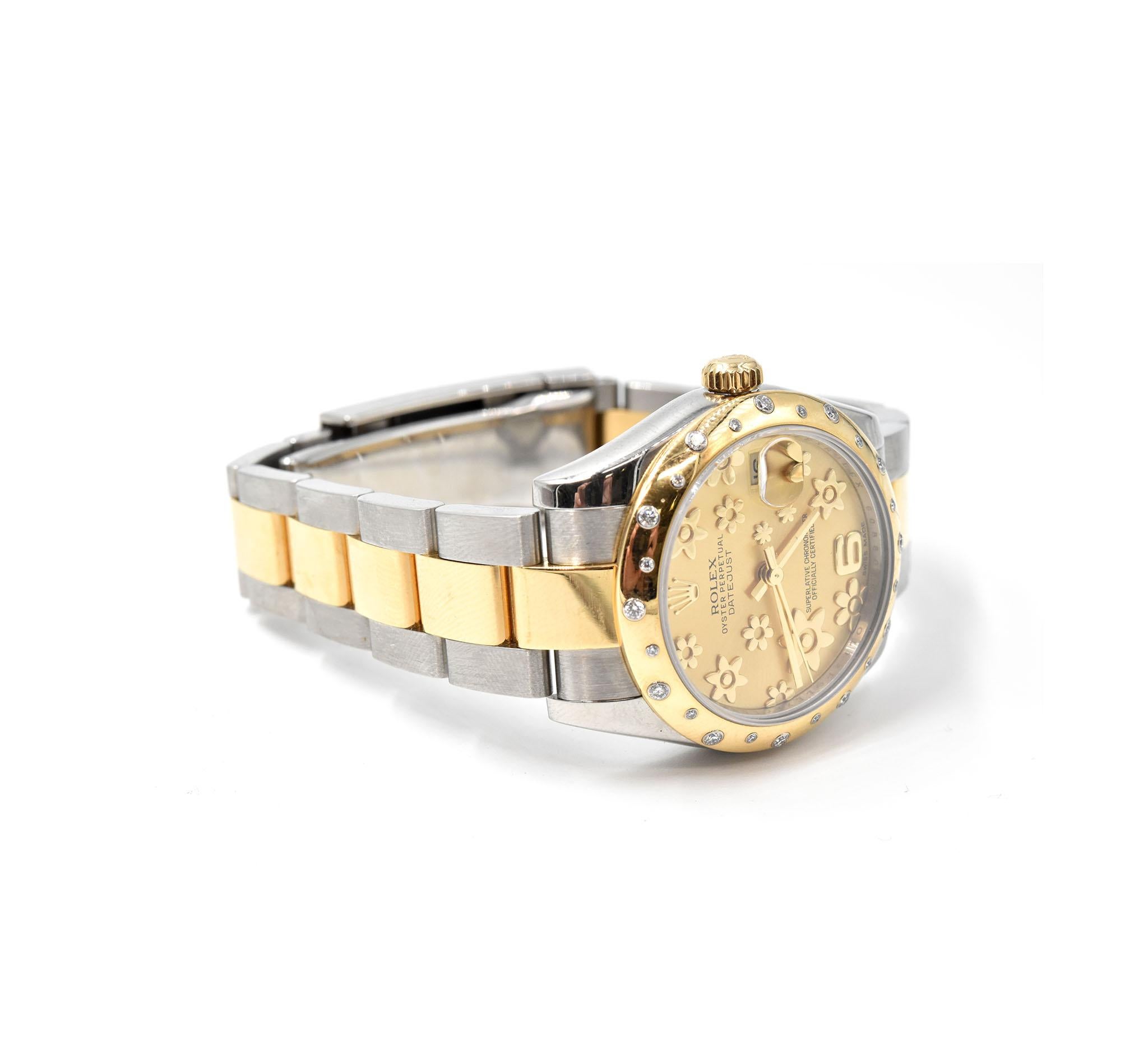 Round Cut Rolex Datejust Midsize with Diamond Bezel Two-Tone 18 Karat Gold Watch 178343