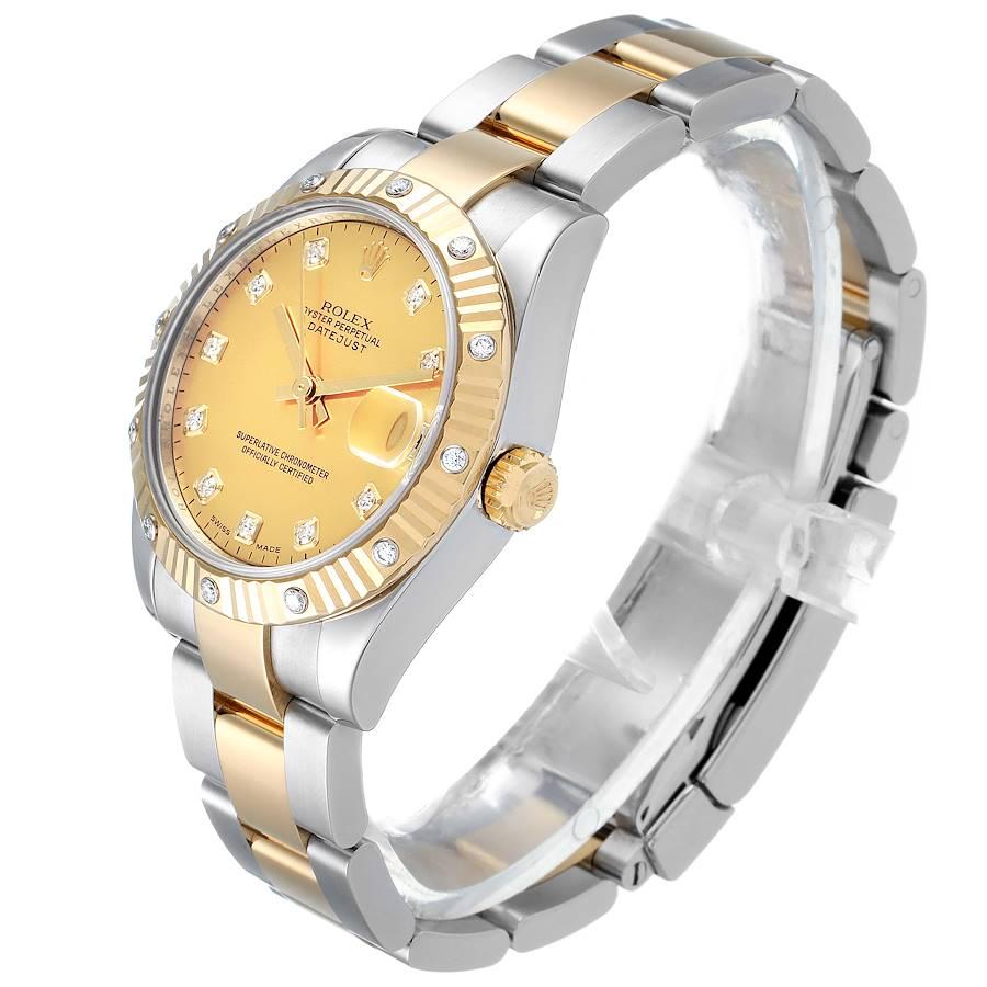 Rolex Datejust Midsize Yellow Gold Steel Goldust MOP Diamond Watch 178313 In Excellent Condition For Sale In Atlanta, GA