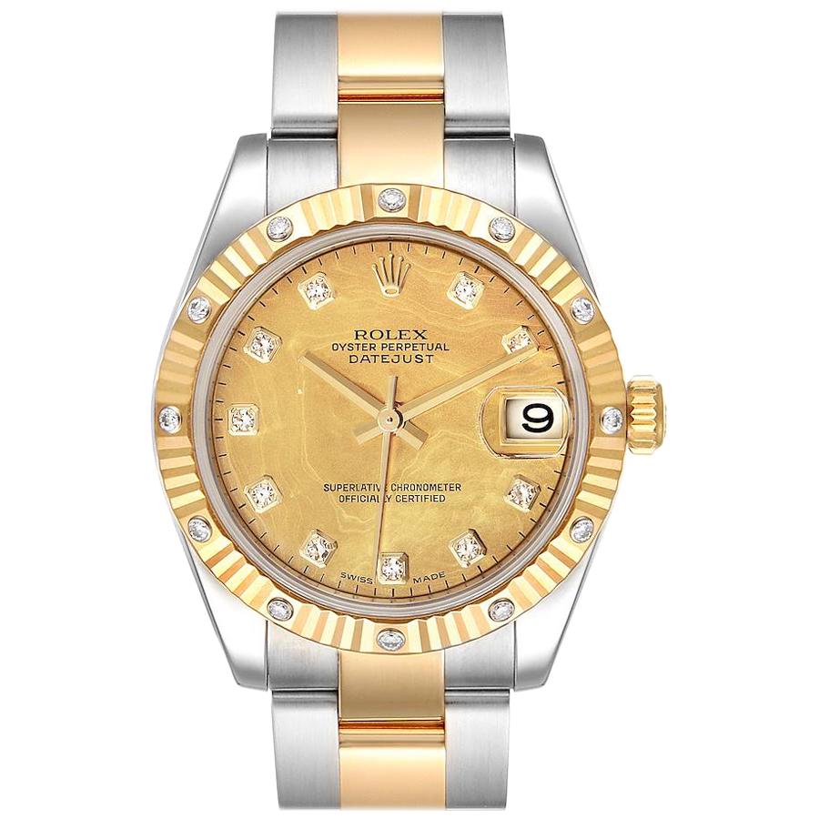 Rolex Datejust Midsize Yellow Gold Steel Goldust MOP Diamond Watch 178313 For Sale