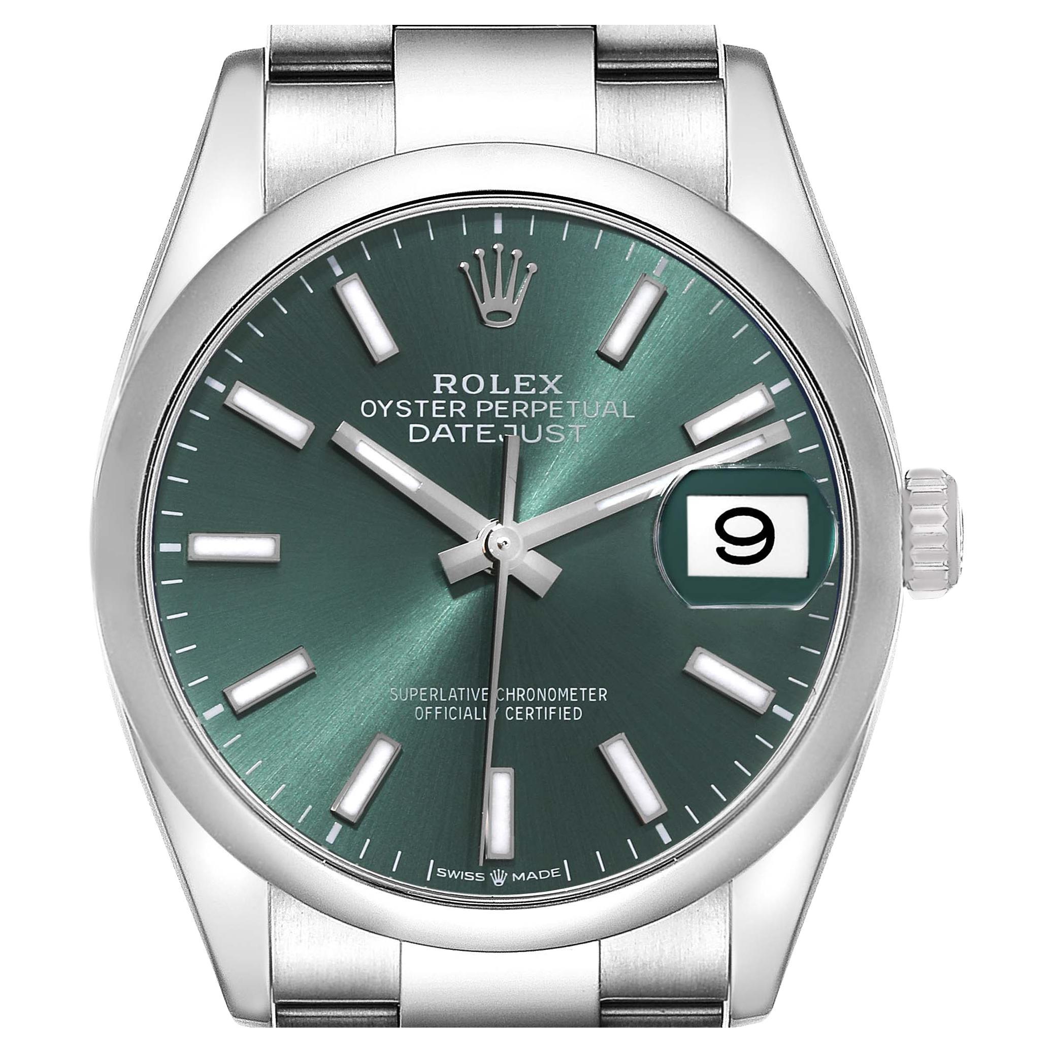 Rolex Datejust Mint Green Dial Domed Bezel Steel Mens Watch 126200 Unworn