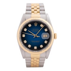 Rolex DateJust Model 16233 Stainless Steel and 18K Gold Blue Vignette B & P