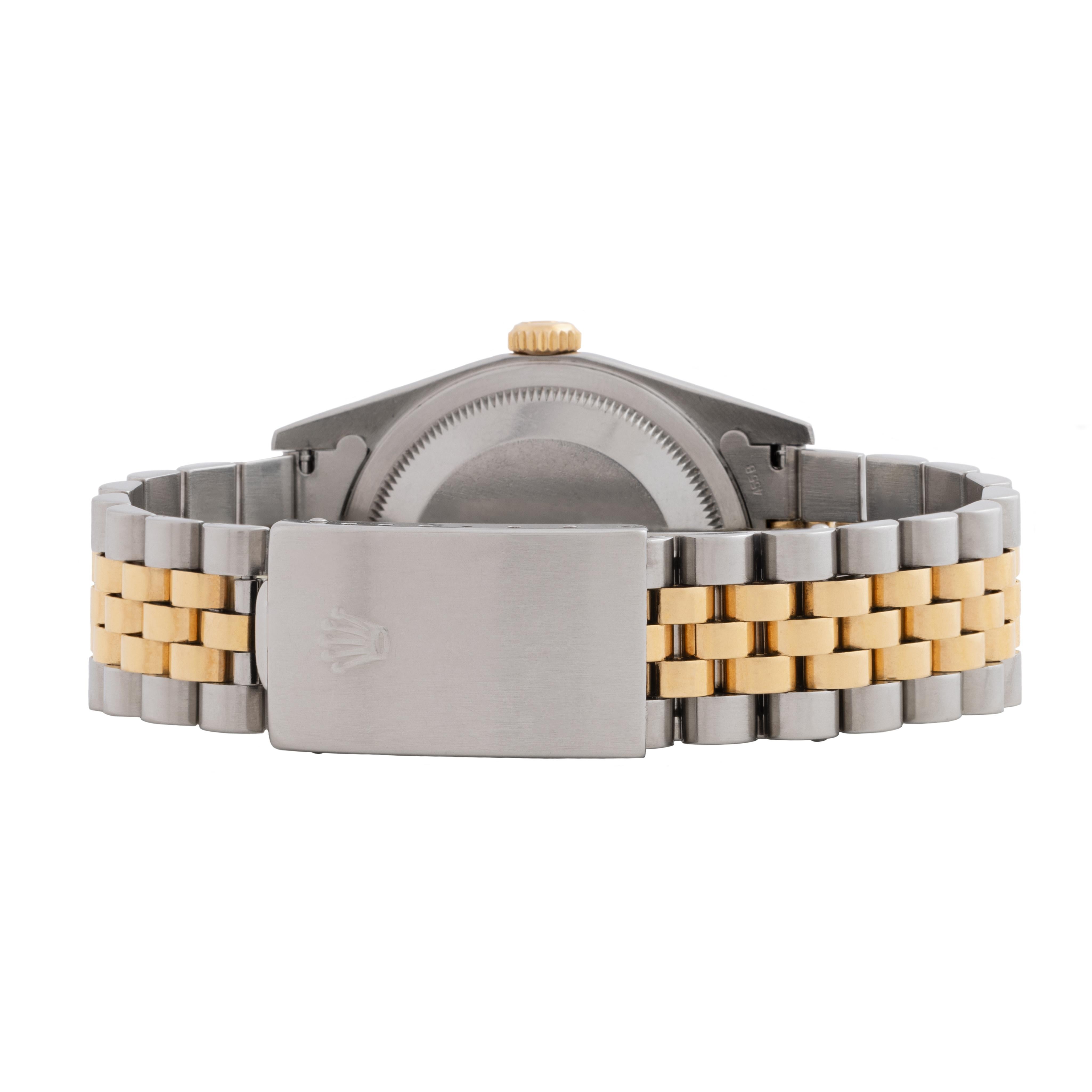 Rolex DateJust Model 16233 Stainless Steel and 18K Gold Blue Vignette B & P In Good Condition In New York, NY