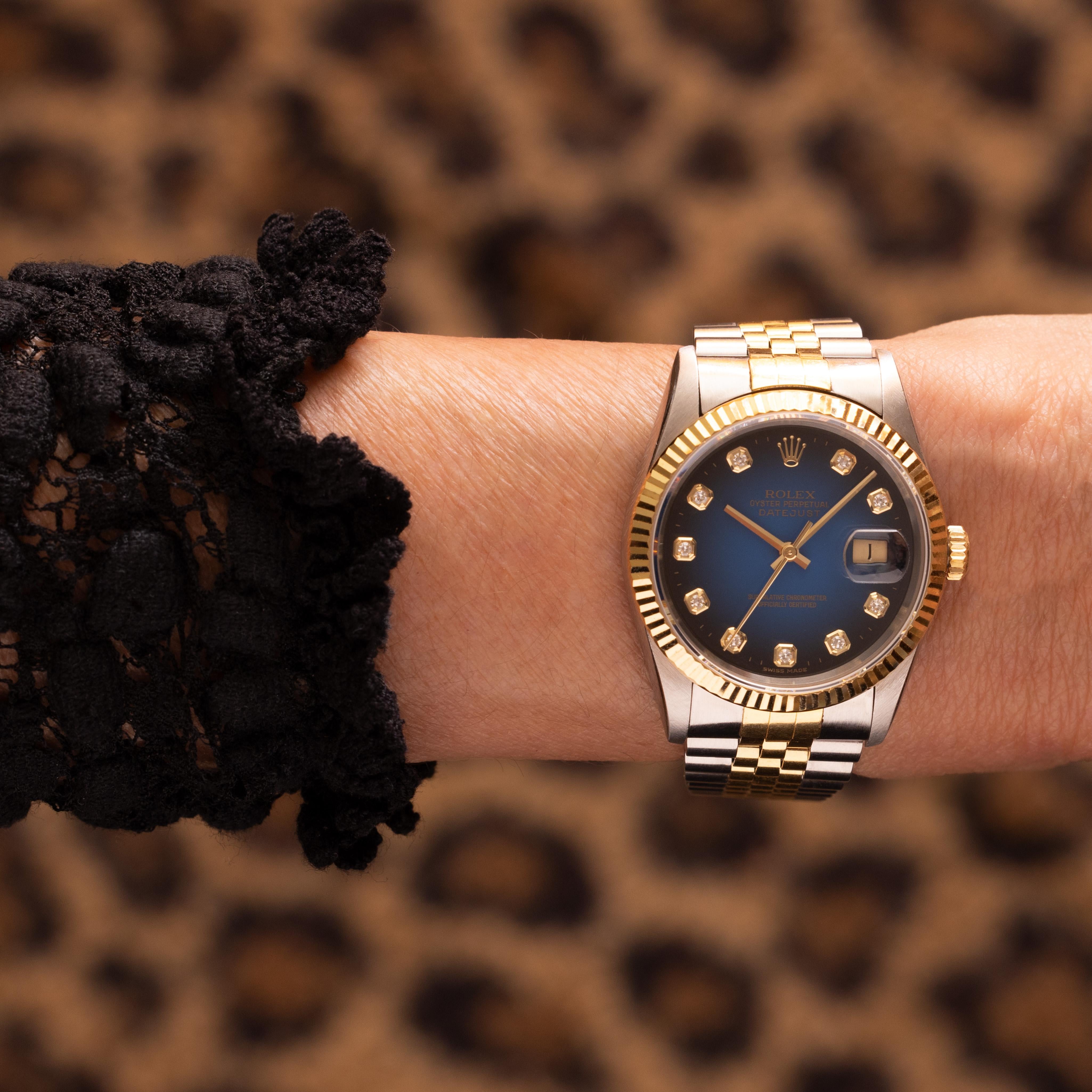 Rolex DateJust Model 16233 Stainless Steel and 18K Gold Blue Vignette B & P 2
