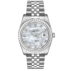 Rolex Datejust MOP Diamond Dial Bezel Steel Mens Watch 116244 Box Card