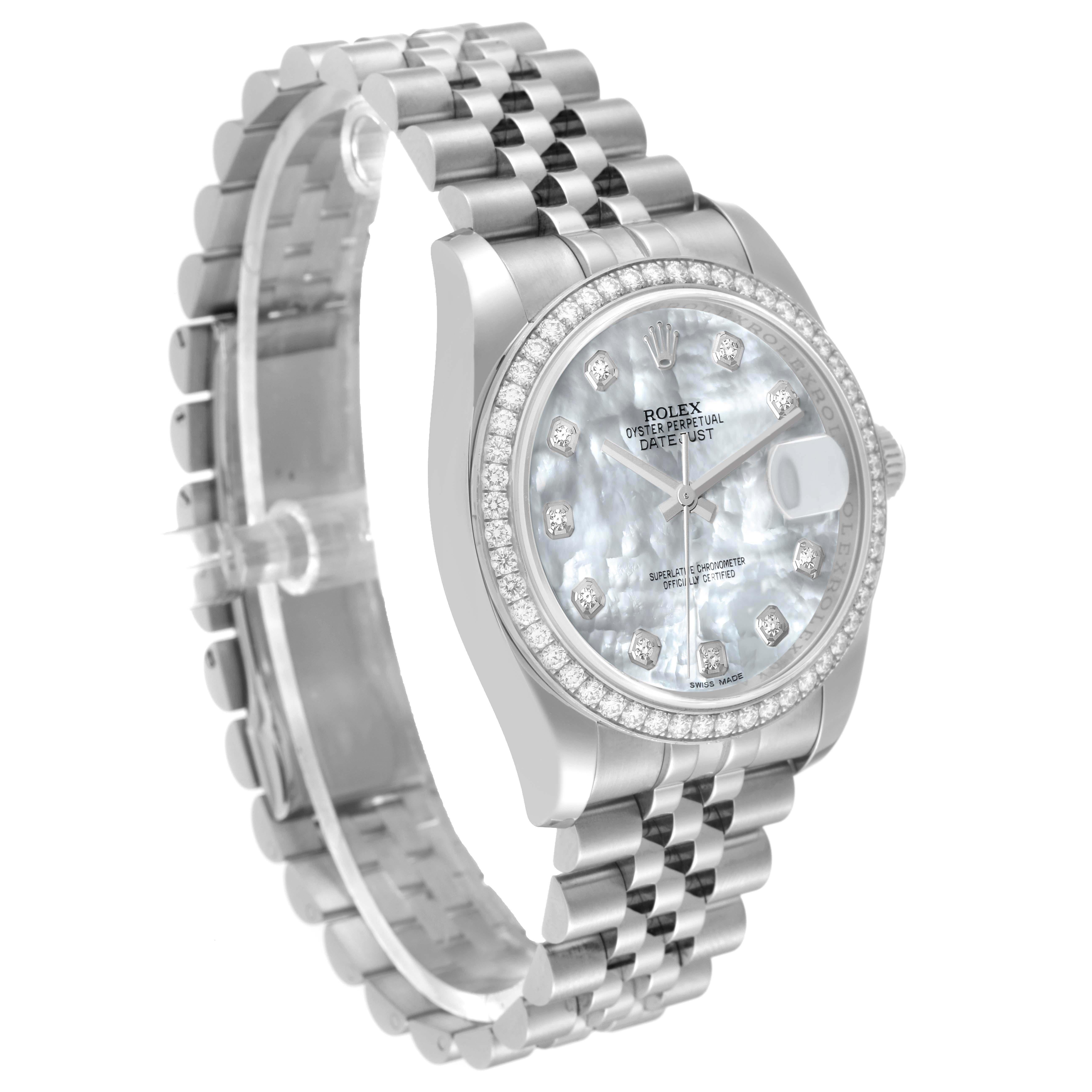 Rolex Datejust MOP Diamond Dial Bezel Steel Mens Watch 116244 In Excellent Condition In Atlanta, GA