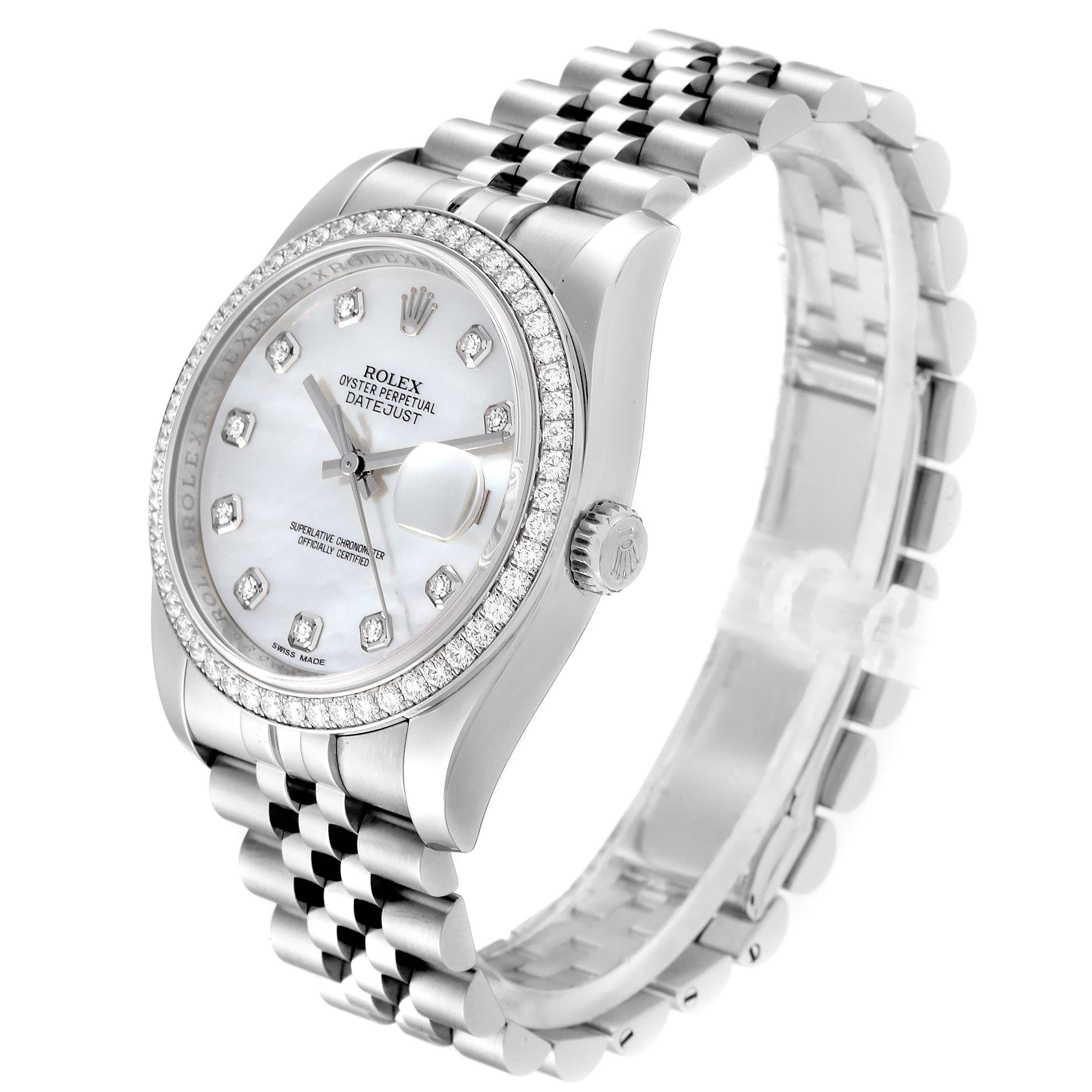 Men's Rolex Datejust Mother of Pearl Diamond Dial Bezel Steel Men’s Watch 116244 For Sale
