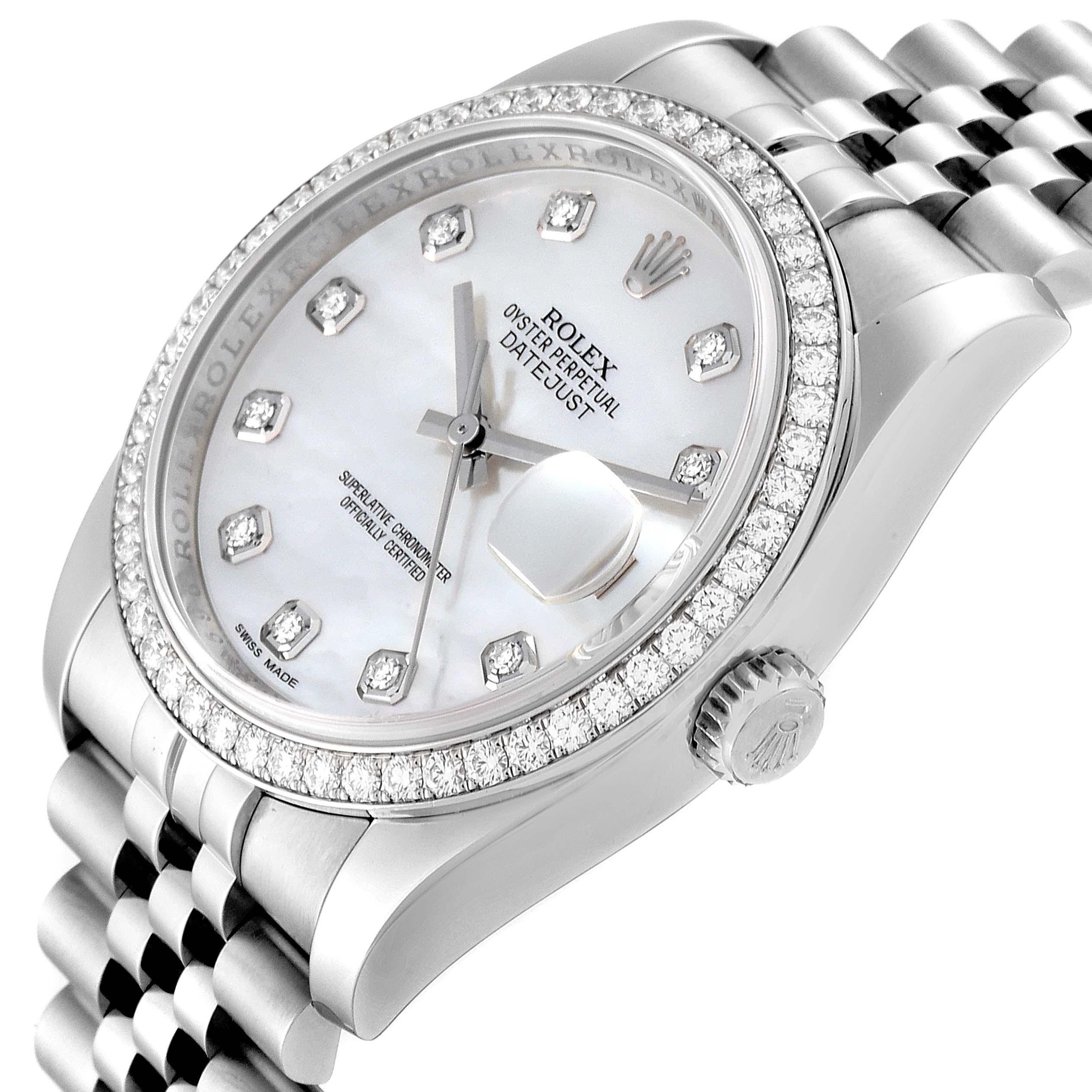 Rolex Datejust Mother of Pearl Diamond Dial Bezel Steel Men’s Watch 116244 For Sale 1