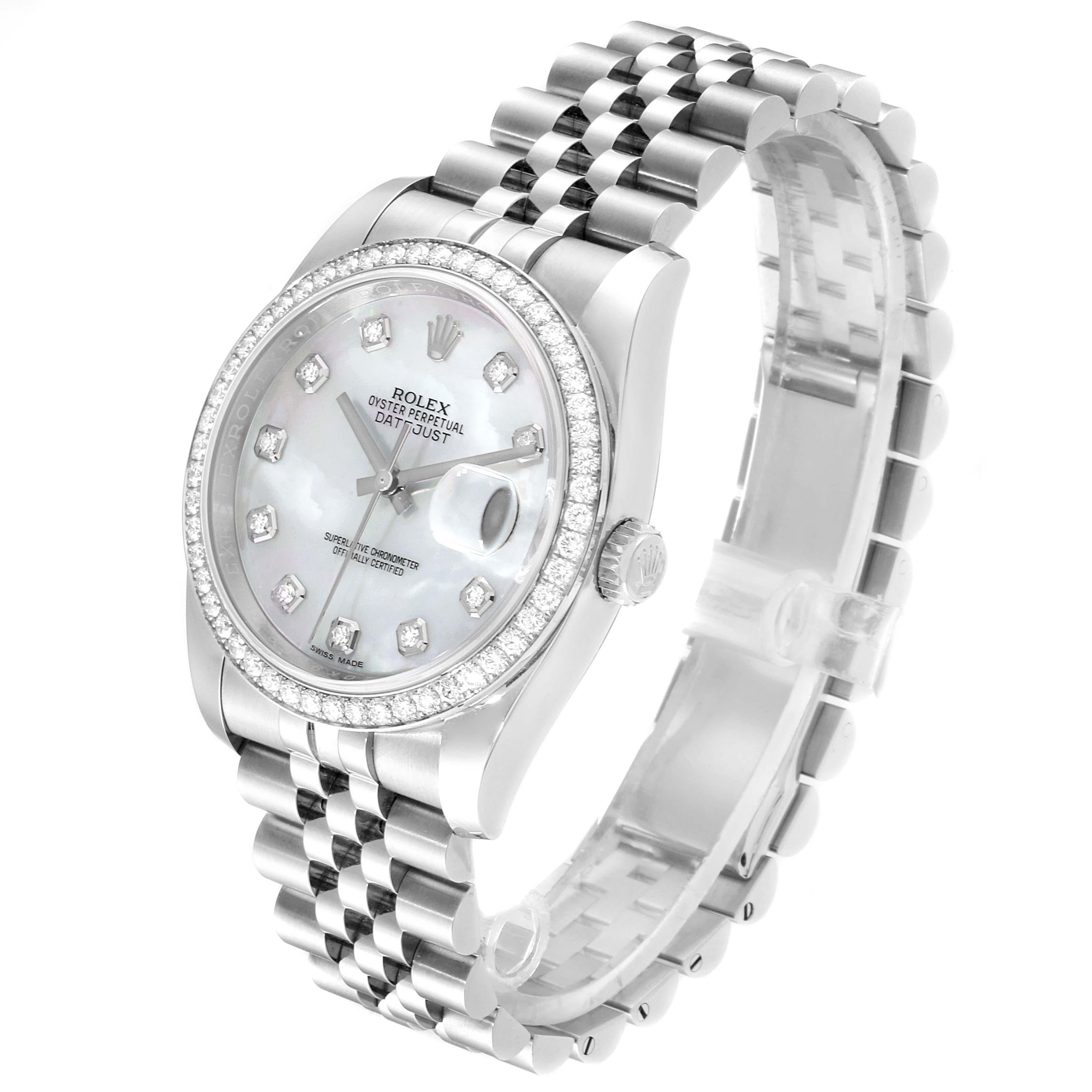 Rolex Datejust Mother of Pearl Diamond Dial Bezel Men's Watch 116244 Box Card 1