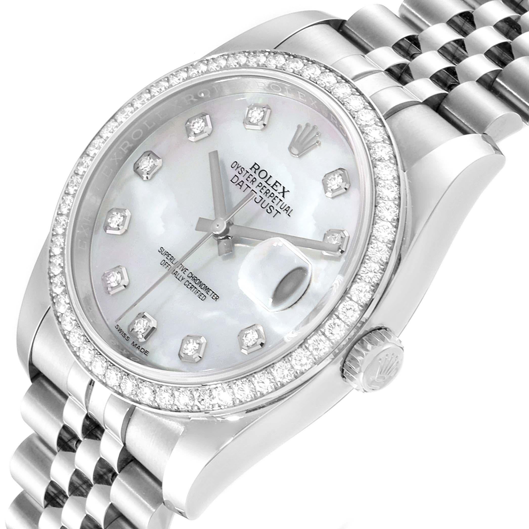 Rolex Datejust Mother of Pearl Diamond Dial Bezel Men's Watch 116244 Box Card 2