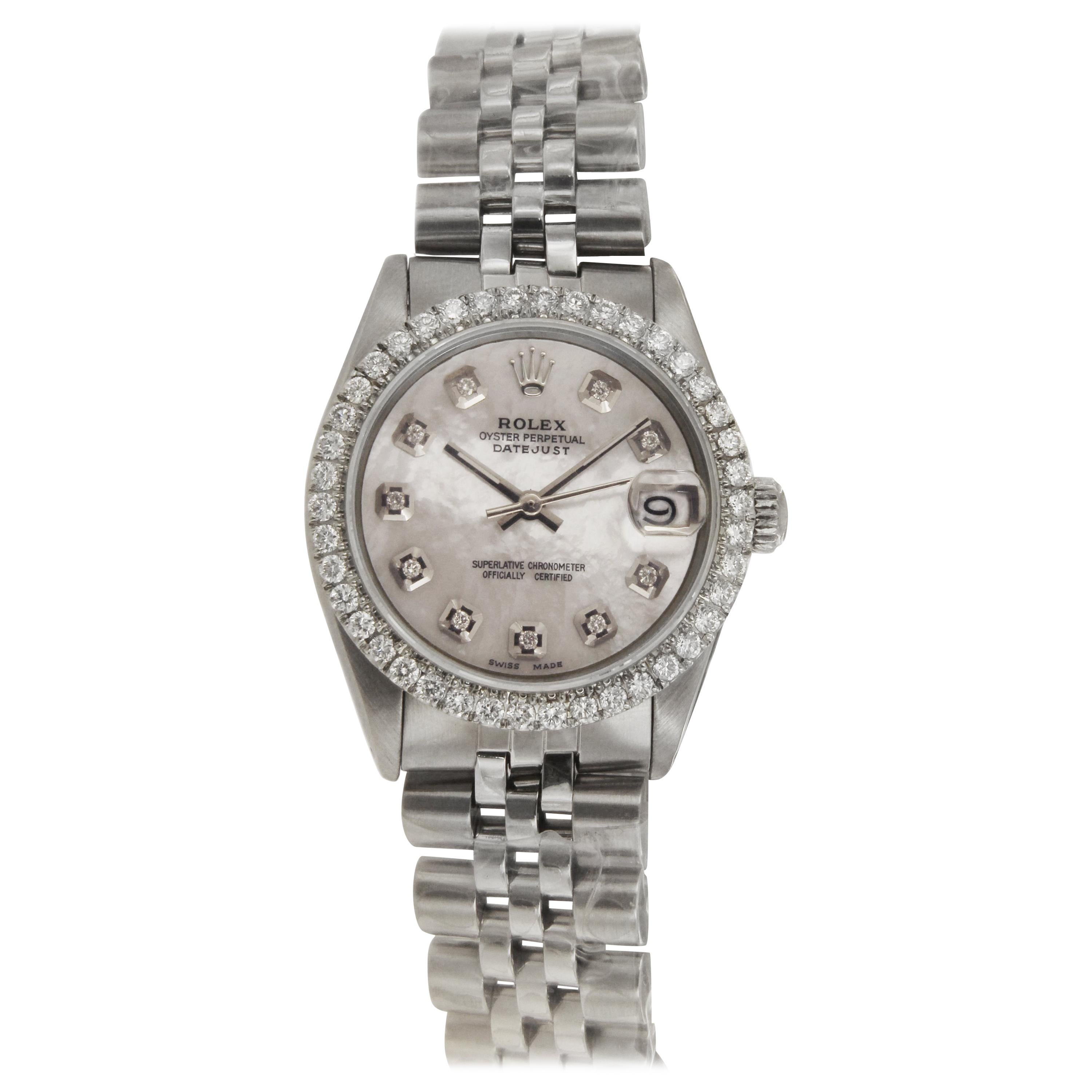 Rolex Montre Datejust avec cadran en nacre et lunette en diamants, modèle Aftermarket 6824 en vente