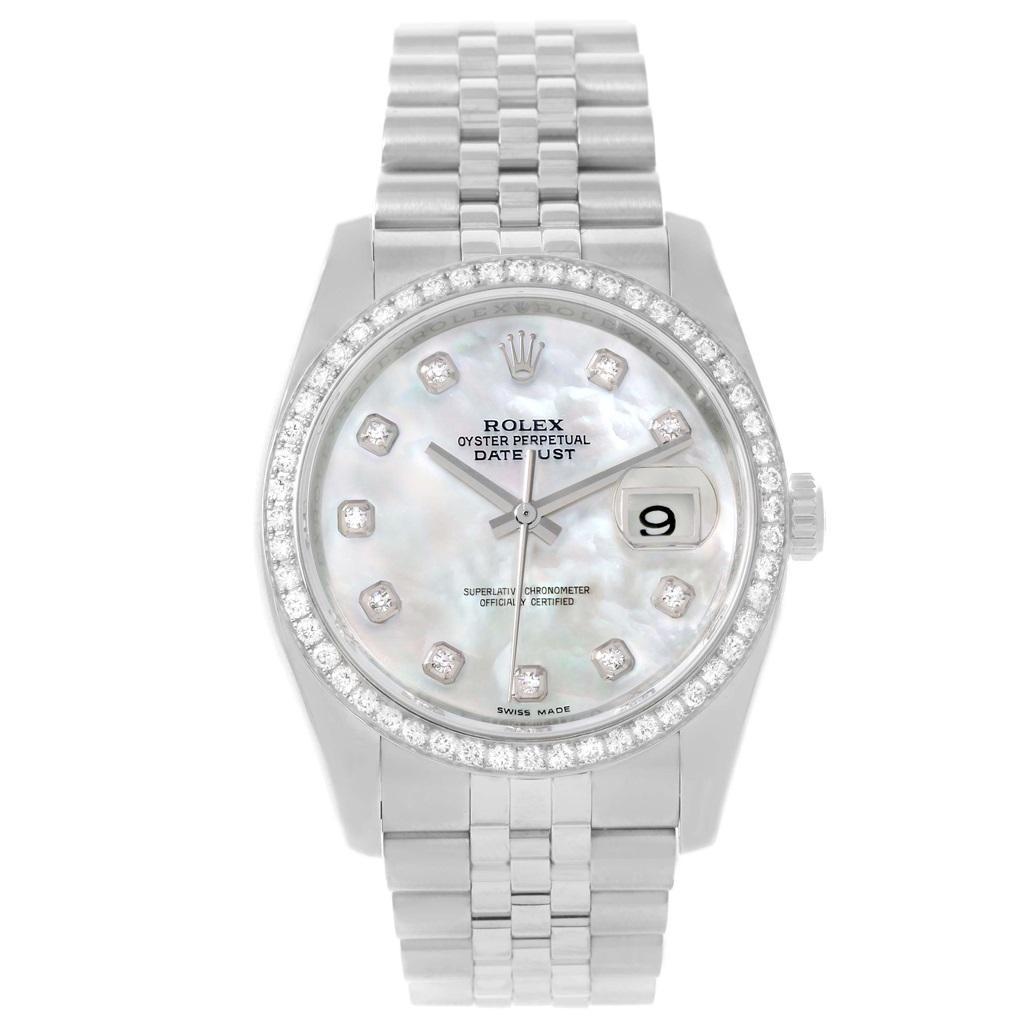 Rolex Datejust Mother of Pearl Dial Diamond Bezel Unisex Watch 116244 For Sale 6