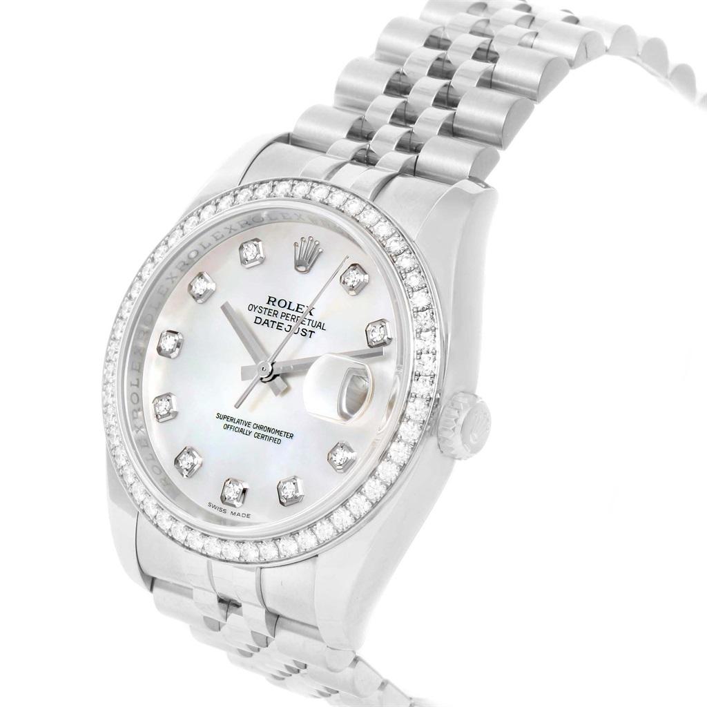 Rolex Datejust Mother of Pearl Dial Diamond Bezel Unisex Watch 116244 In Excellent Condition For Sale In Atlanta, GA