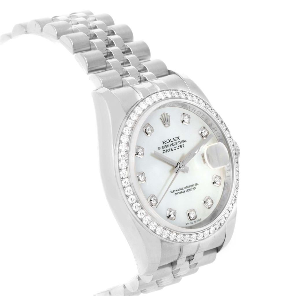 Rolex Datejust Mother of Pearl Dial Diamond Bezel Unisex Watch 116244 For Sale 4
