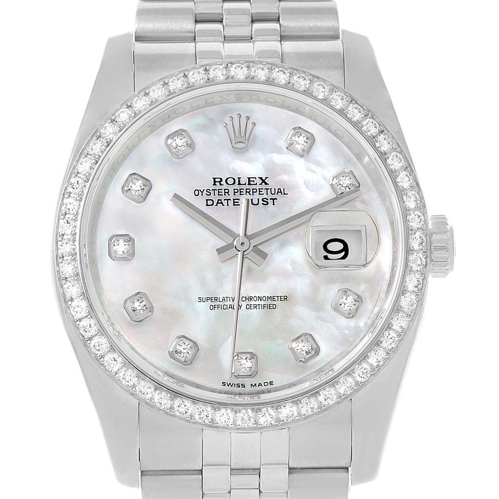 Rolex Datejust Mother of Pearl Dial Diamond Bezel Unisex Watch 116244 For Sale