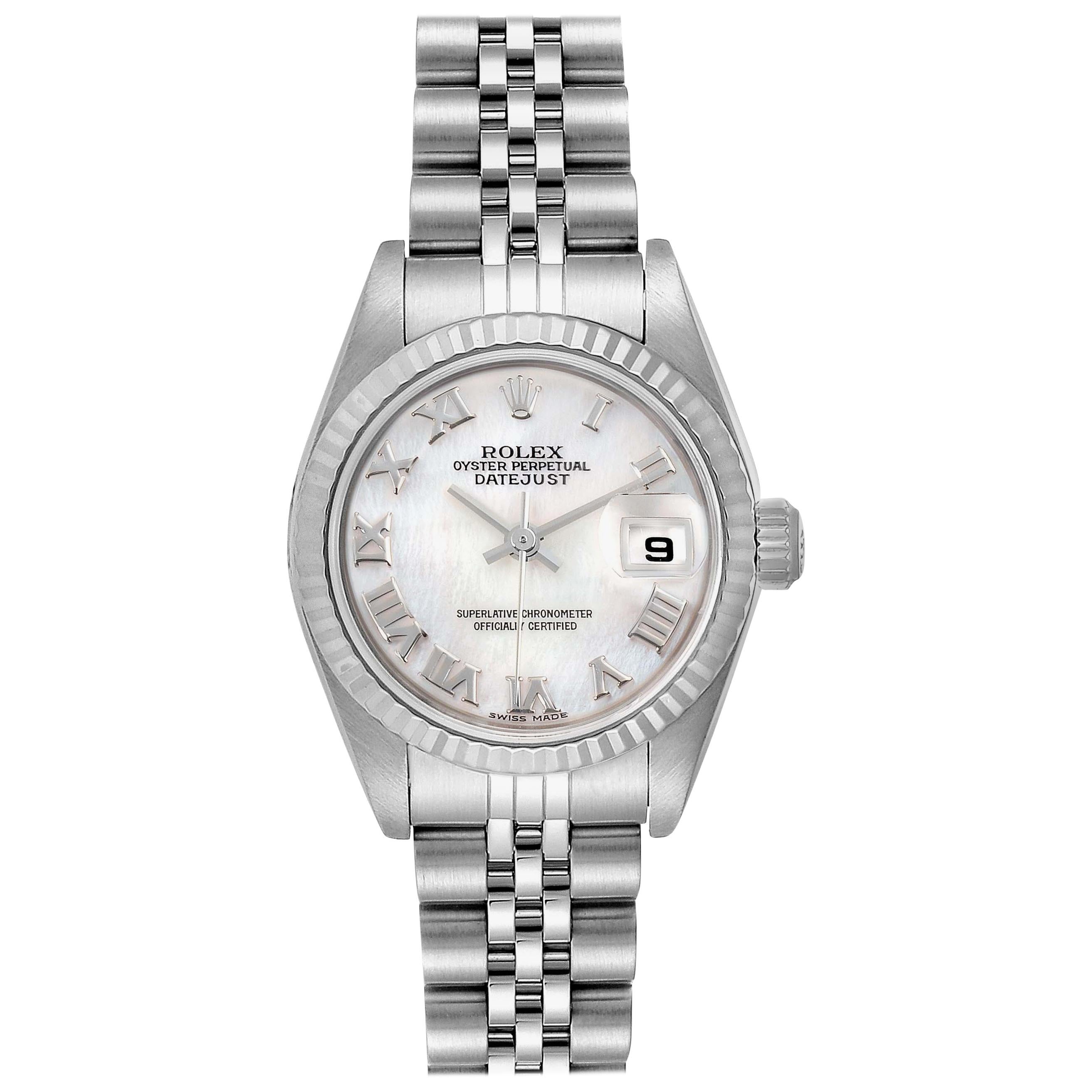 Rolex Datejust Mother of Pearl Dial Steel White Gold Ladies Watch 79174 For Sale