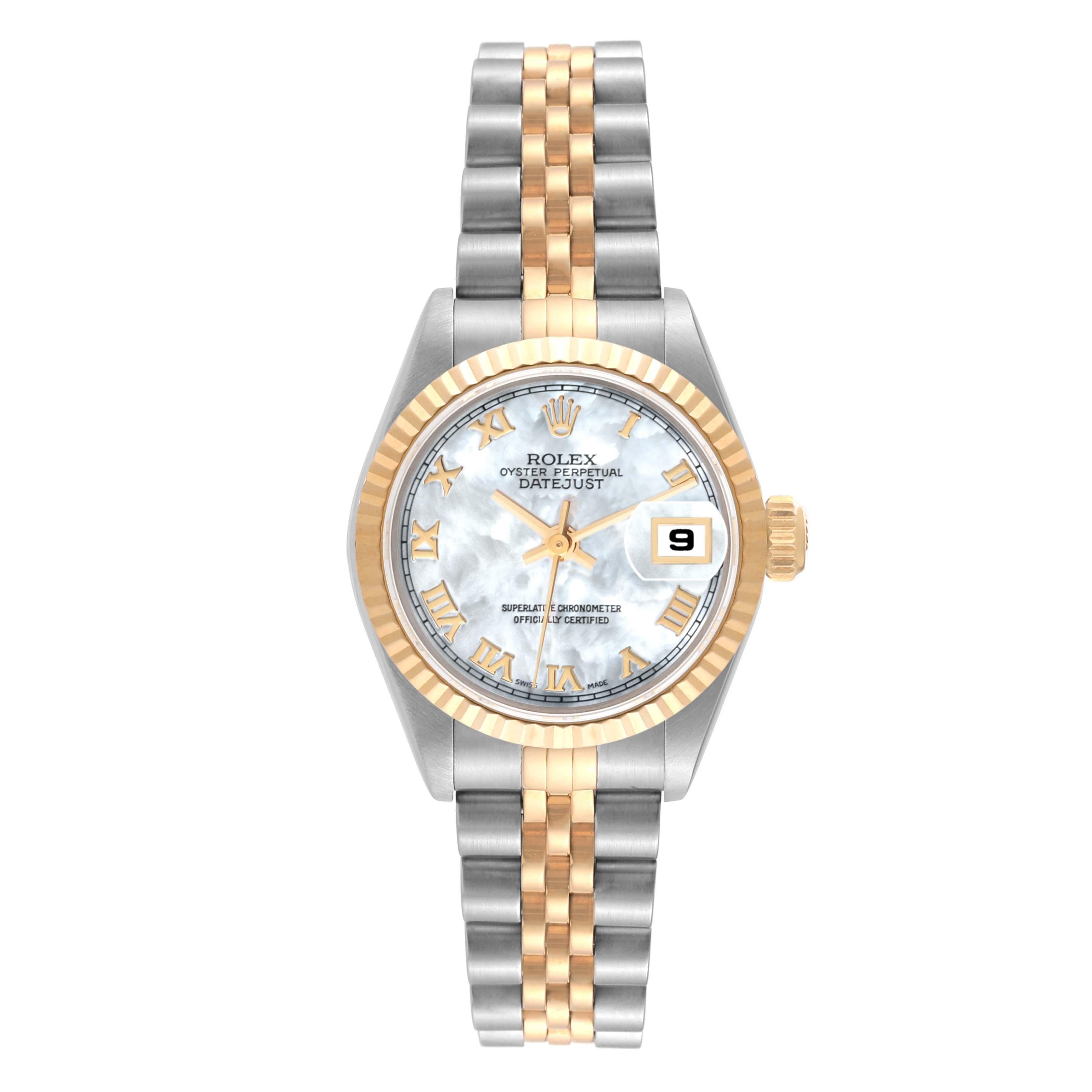 Rolex Datejust Mother Of Pearl Dial Steel Yellow Gold Ladies Watch 69173 In Excellent Condition In Atlanta, GA