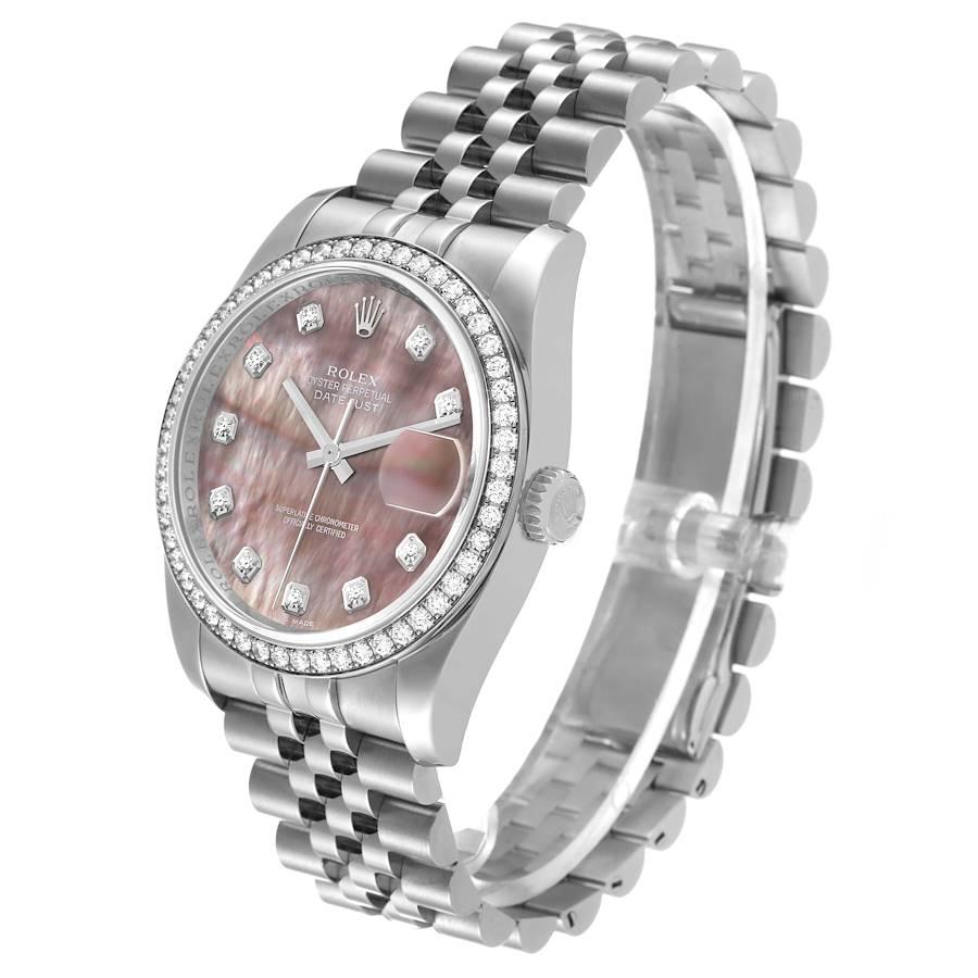 Men's Rolex Datejust Mother of Pearl Diamond Dial Bezel Steel Mens Watch 116244