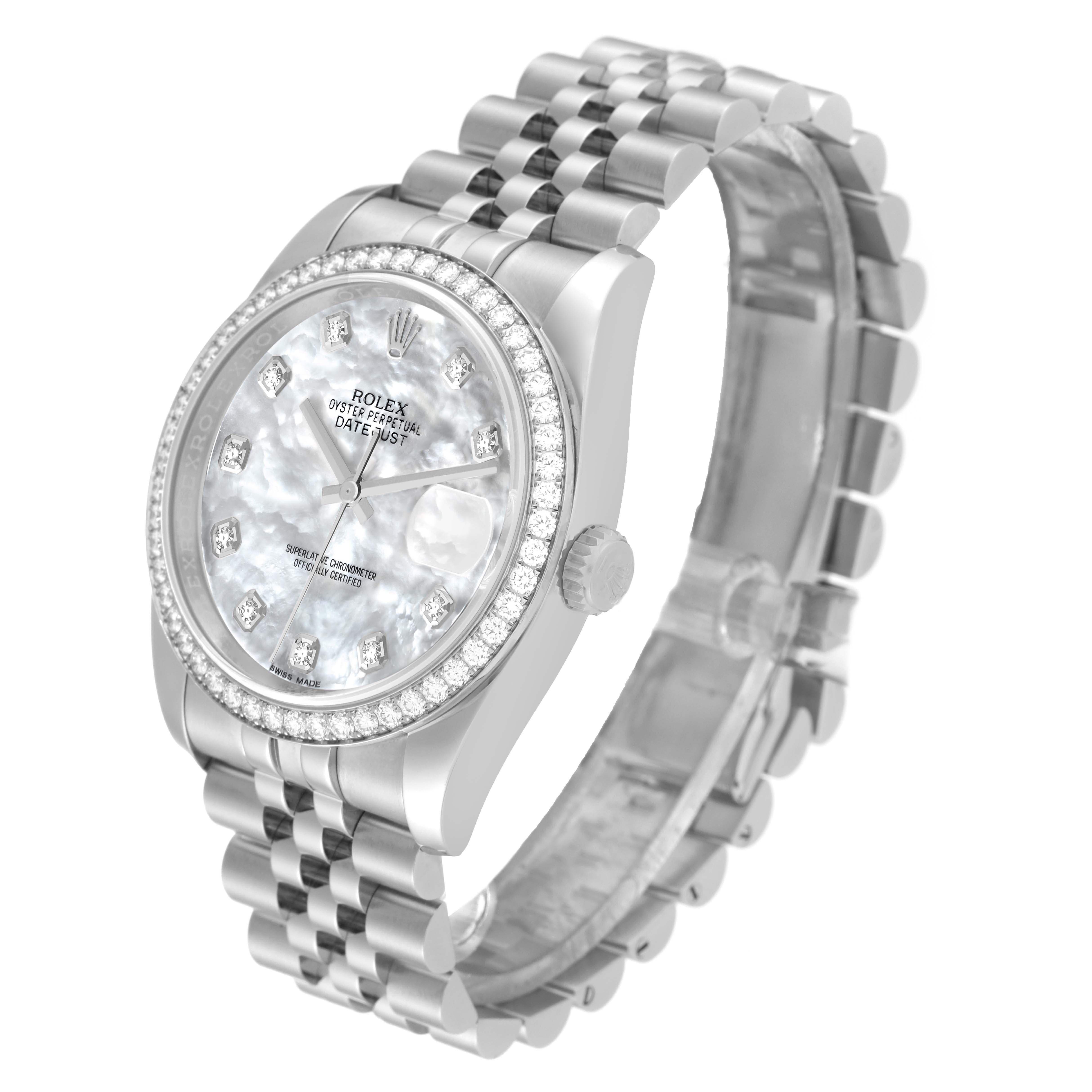 Men's Rolex Datejust Mother of Pearl Diamond Dial Bezel Steel Mens Watch 116244 For Sale