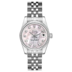 Rolex Datejust Mother Of Pearl Diamond Dial Steel White Gold Ladies Watch 179174