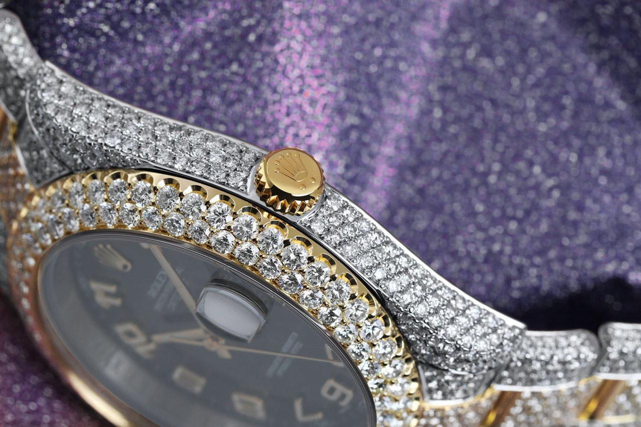 This watch comes with a LIFETIME diamond replacement warranty. We are so confident in our diamonds setters that if any of the individual diamonds are ever to fall out of our watches, we will replace them free of charge for a lifetime. Minimum carat