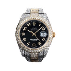 Rolex Datejust Oyster 41 Custom Diamond Two Tone Band Black Arabic Numeral Dial
