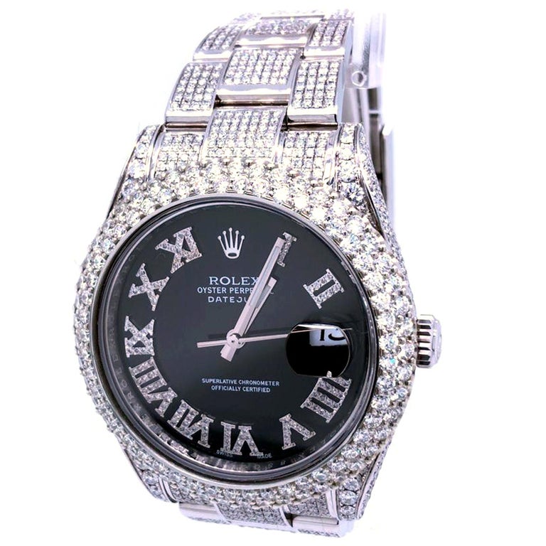 Modernist Rolex Datejust Oyster Stainless Steel Pave Roman Diamond Dial Card Watch 126300 For Sale