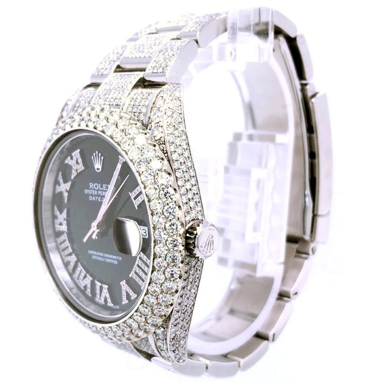 Rolex Datejust Oyster Stainless Steel Pave Roman Diamond Dial Card Watch 126300 In New Condition For Sale In Aventura, FL