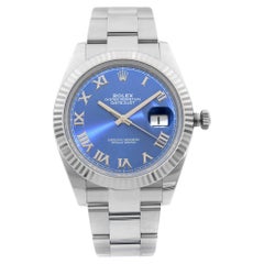 Rolex Datejust Oyster Band Steel 18K Gold Bezel Blue Dial Mens Watch 126334