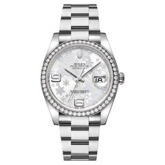 Rolex Datejust Oyster Perpetual Diamond Bezel Floral Motif Dial Steel Watch
