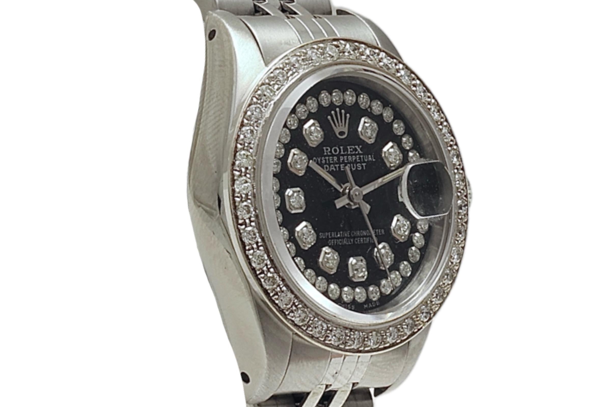 Brilliant Cut Rolex Datejust Oyster Perpetual Stainless Steel Diamond Set, Automatic For Sale