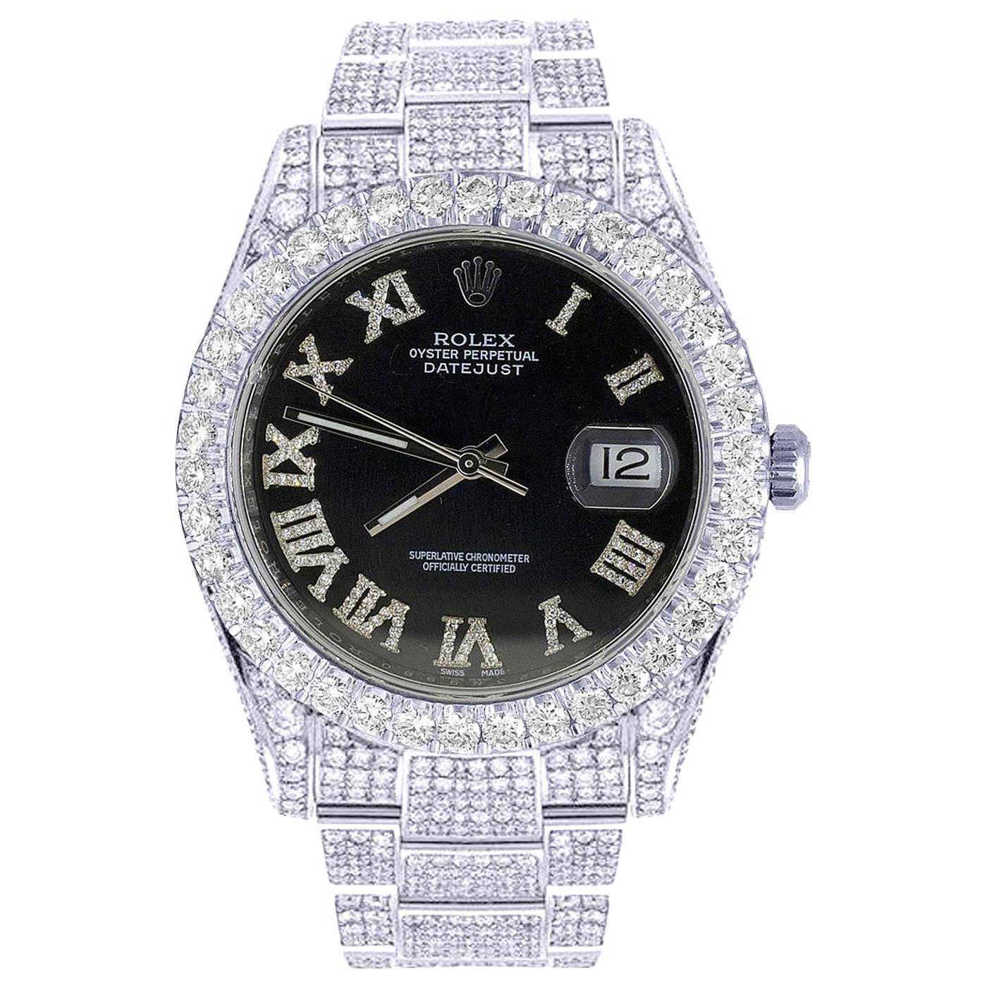 Rolex Datejust Oyster Stainless Steel Pave Roman Diamond Dial Card Watch 126300 For Sale