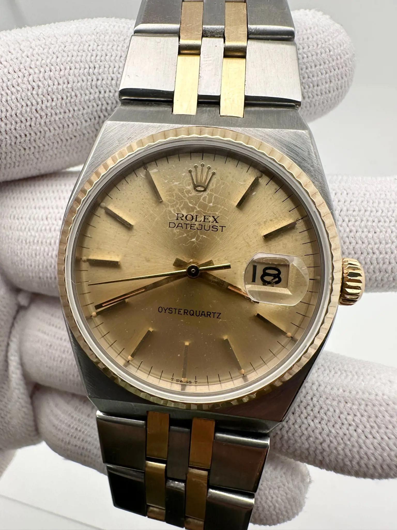 Men's Vintage Rolex Datejust Oysterquartz 36mm 18K Gold Champagne Dial Watch 17013