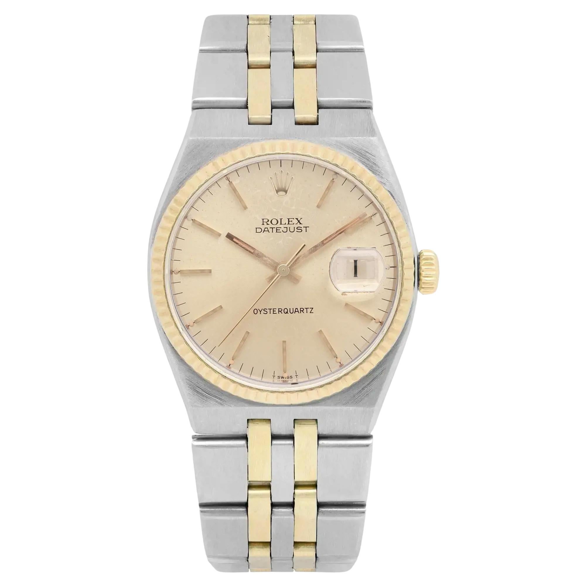 Vintage Rolex Datejust Oysterquartz 36mm 18K Gold Champagne Dial Watch 17013