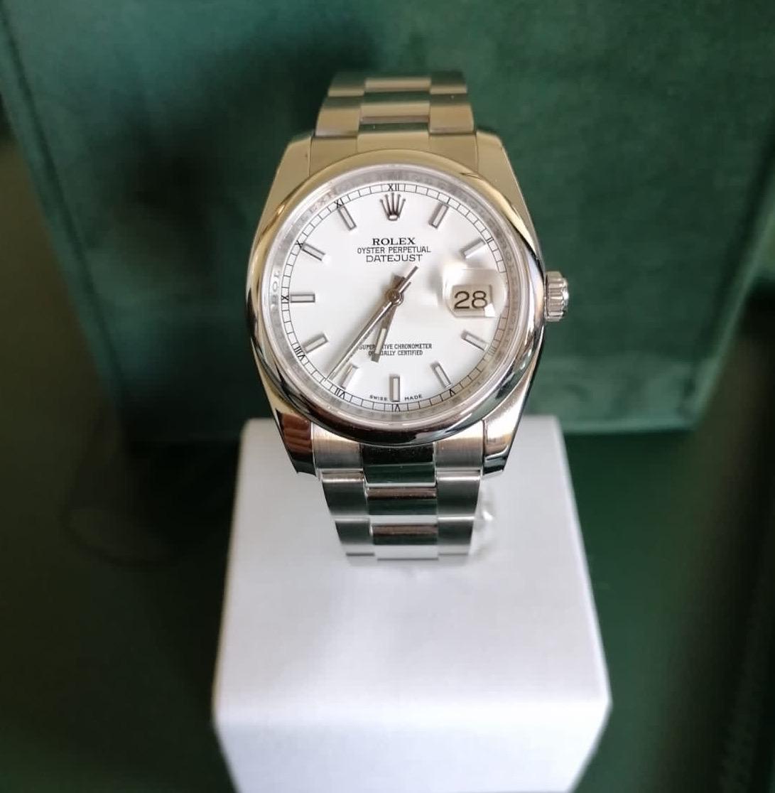 This Rolex Datejust White Dial Watch is a stunning watch on either a man or woman. 

This model has been sold, but we get exactly the same next to new ones in all the time, so give & & take a few days you can get it.

The brightness of the white